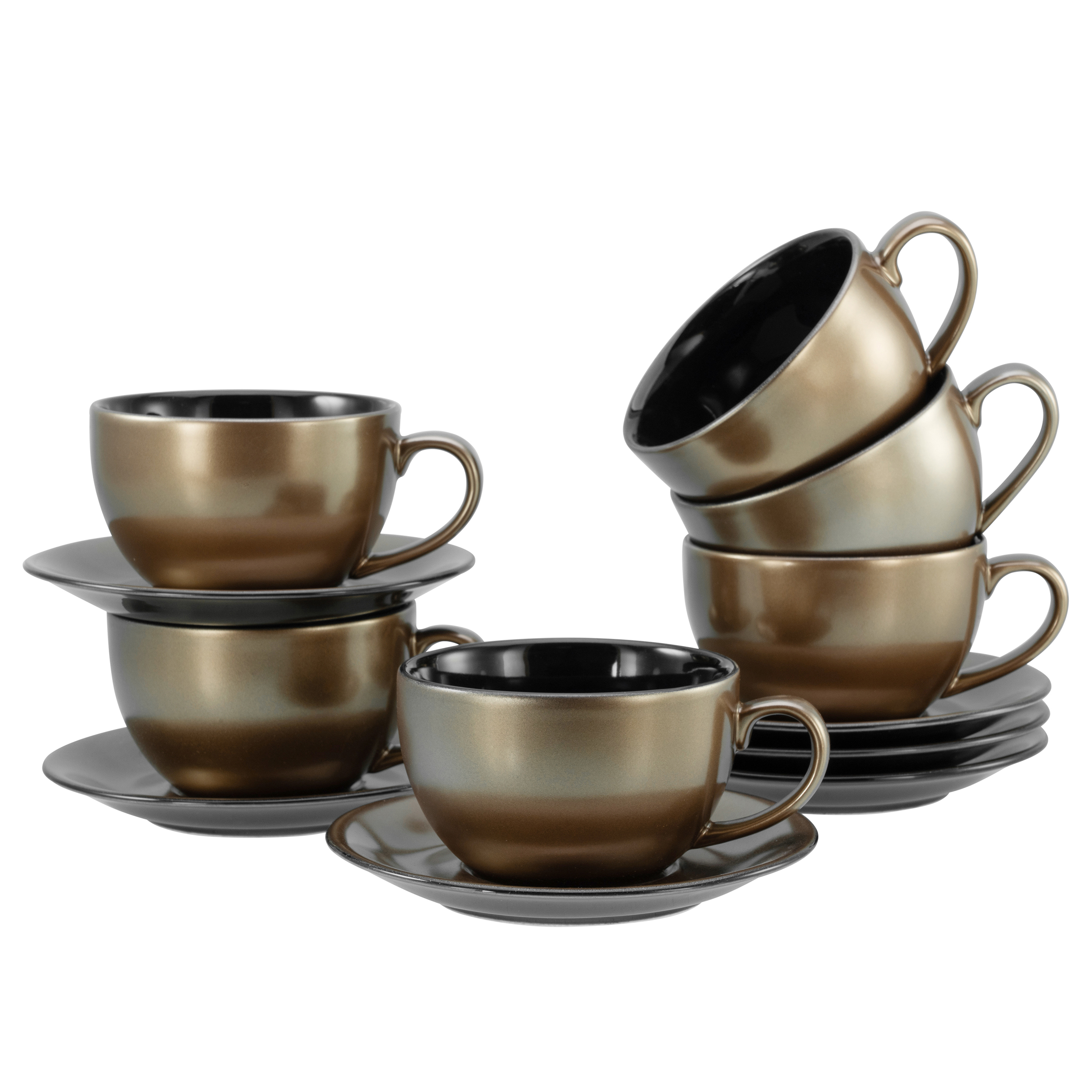 12-Teilig Golden Days Cappuccinotassen-Set Steinzeug Schwarz