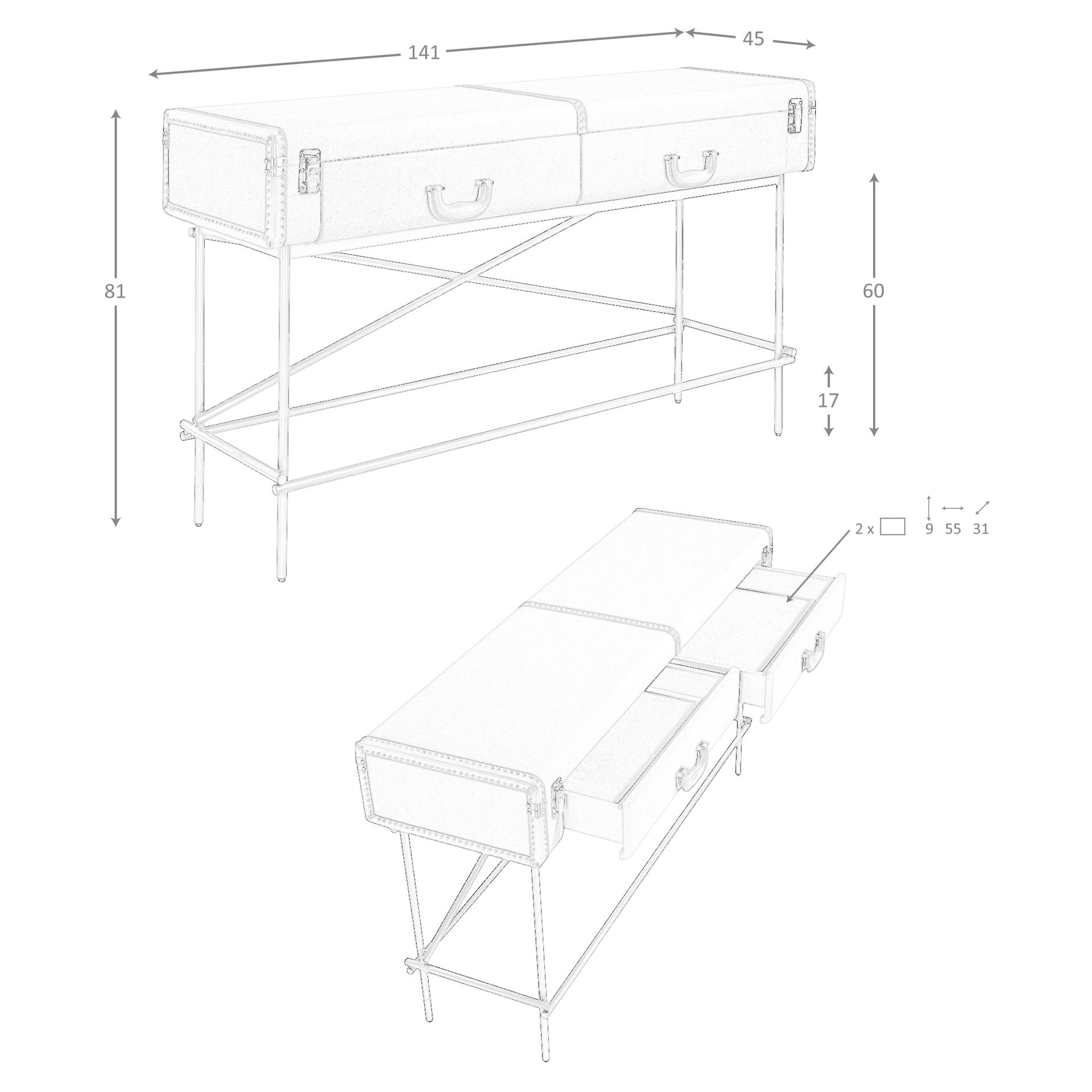 Console table made of fabric walnut wood 3271