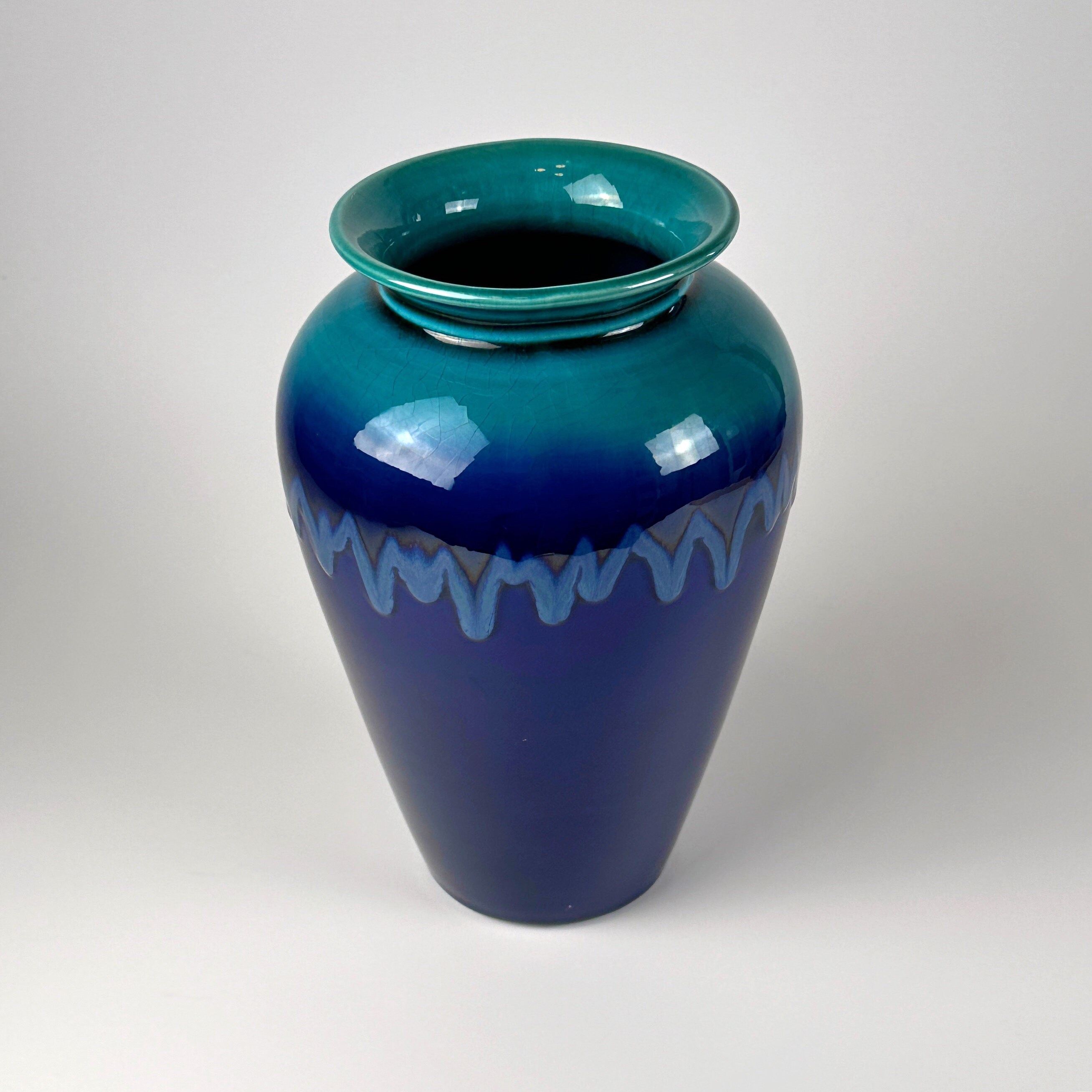 Vaso Fat Lava in ceramica blu anni '80