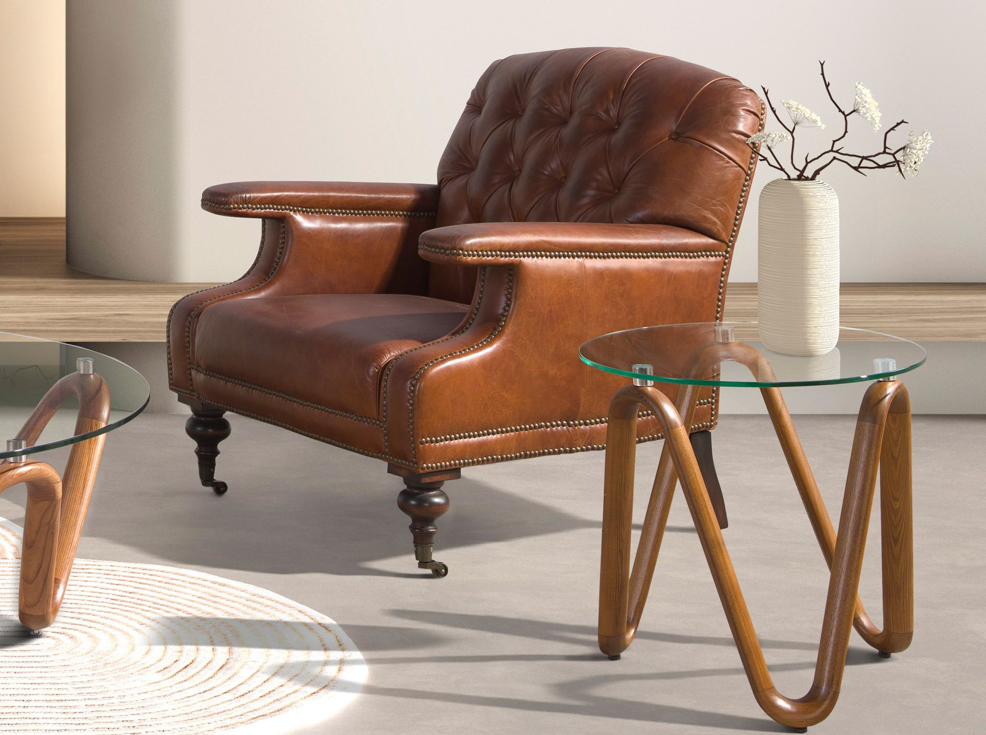 Round side table
Glass walnut