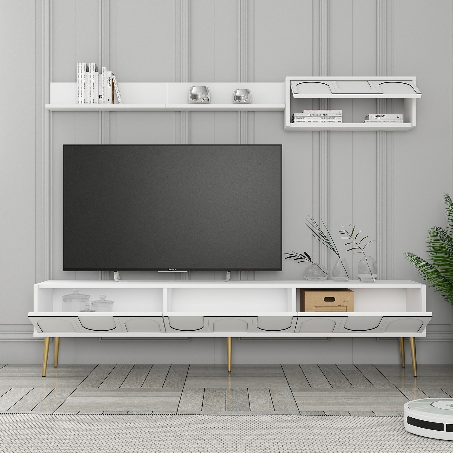 Lyon 2 TV cabinet wood veneer White Gold