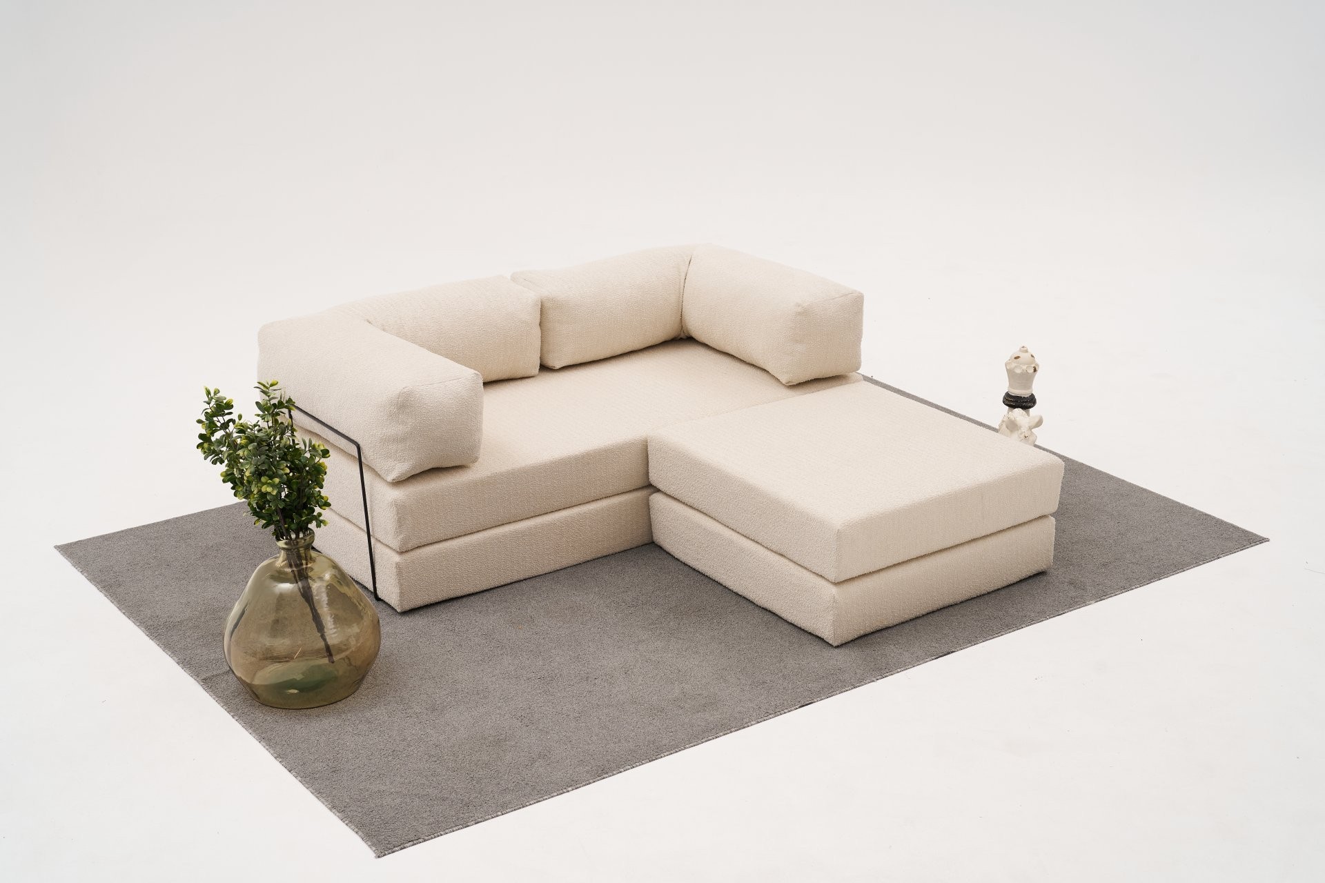 Comfort Schlafsofa 2-Sitzer mit Hocker Creme