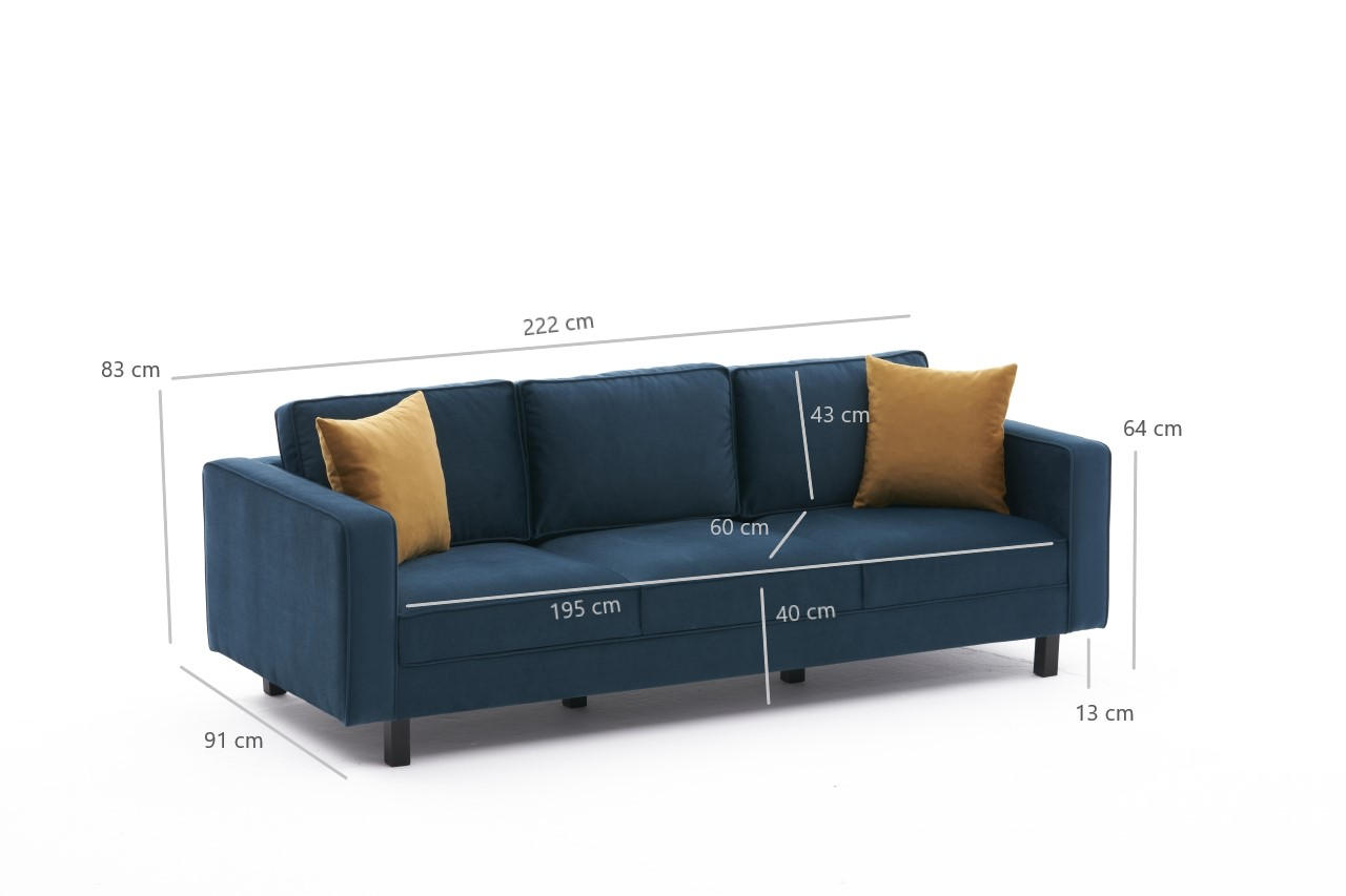 Kale Sofa 3-Sitzer Samt Petrol