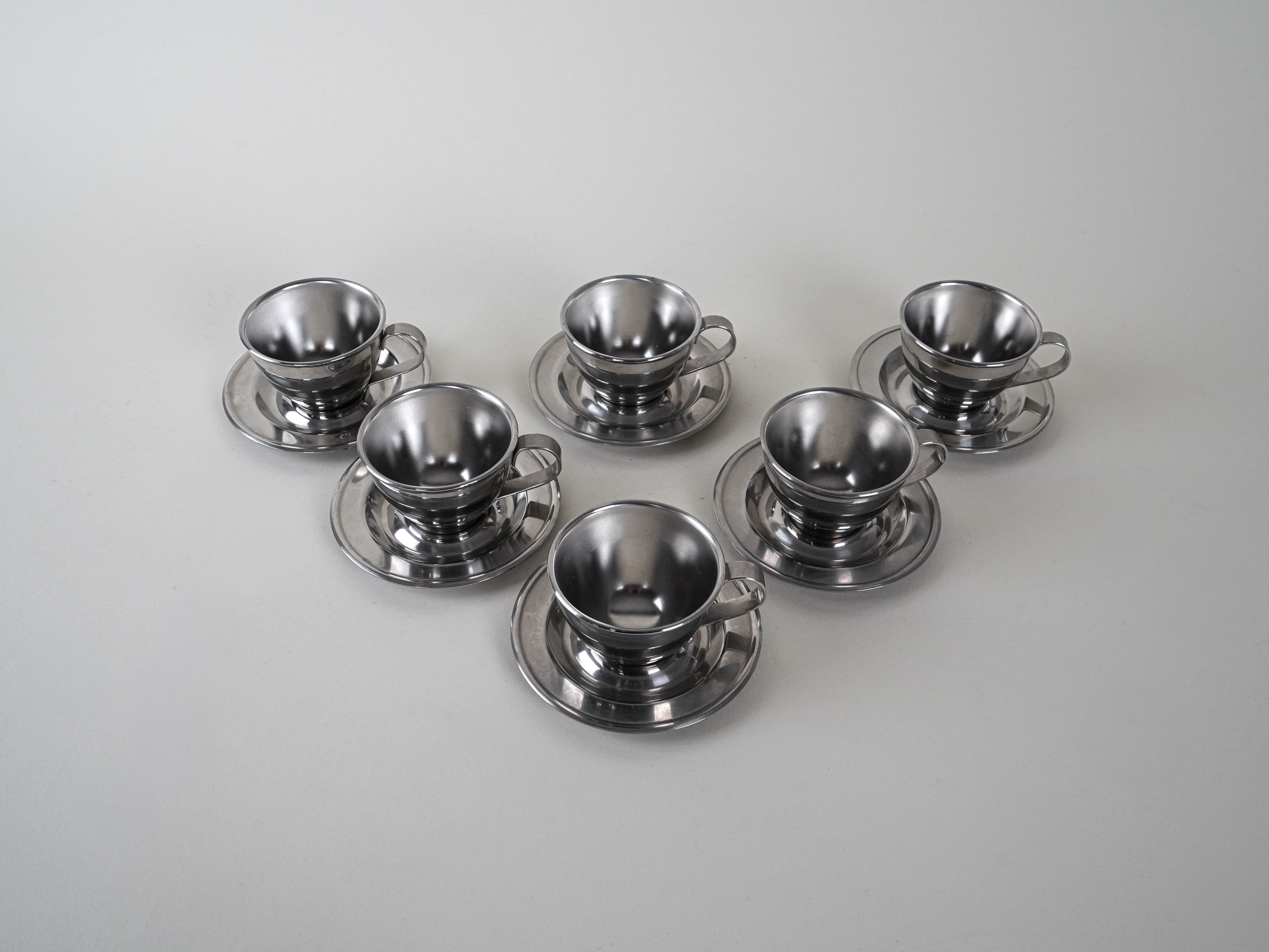Stainless steel mug set Silver 1980s