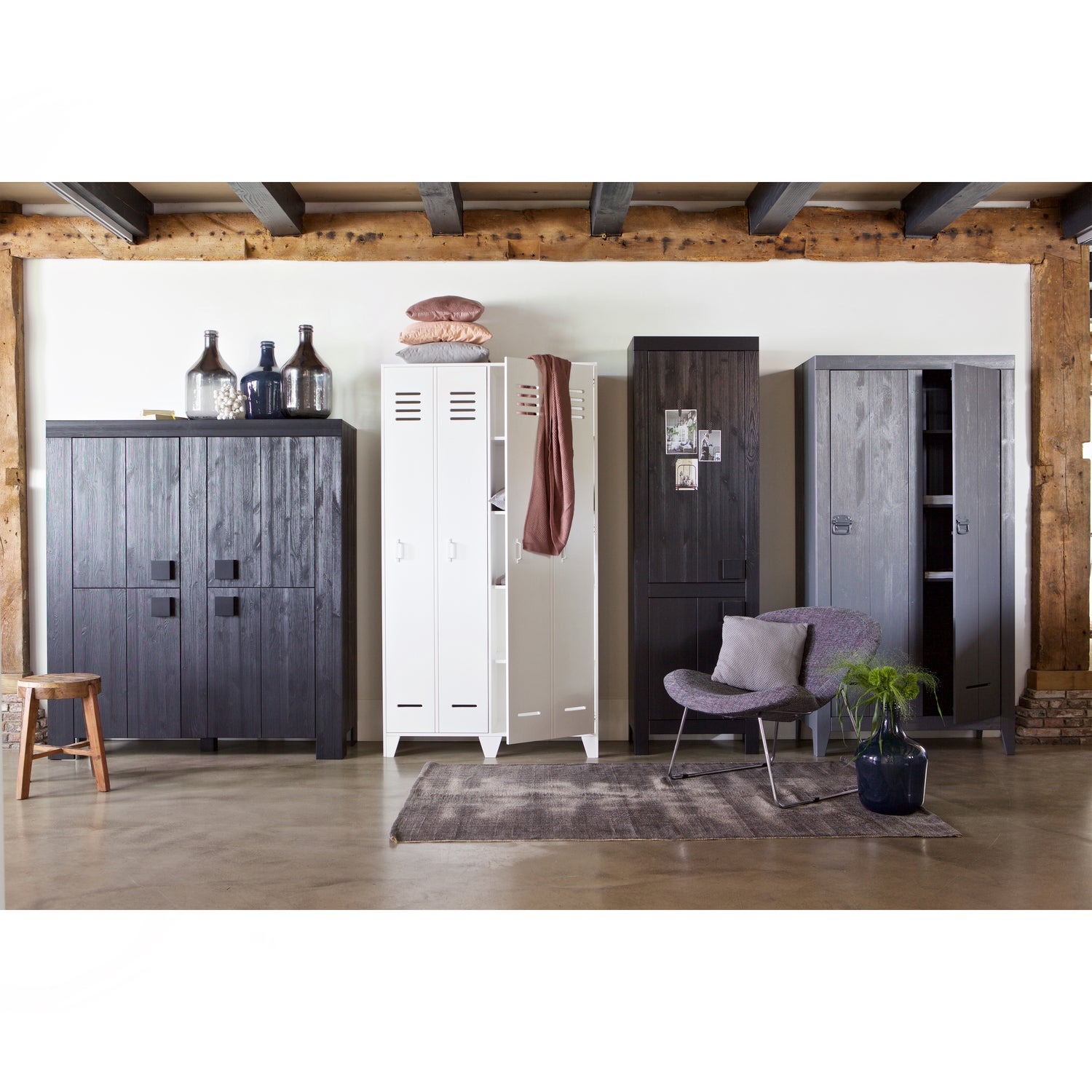 Schrank Holz Stahlgrau
