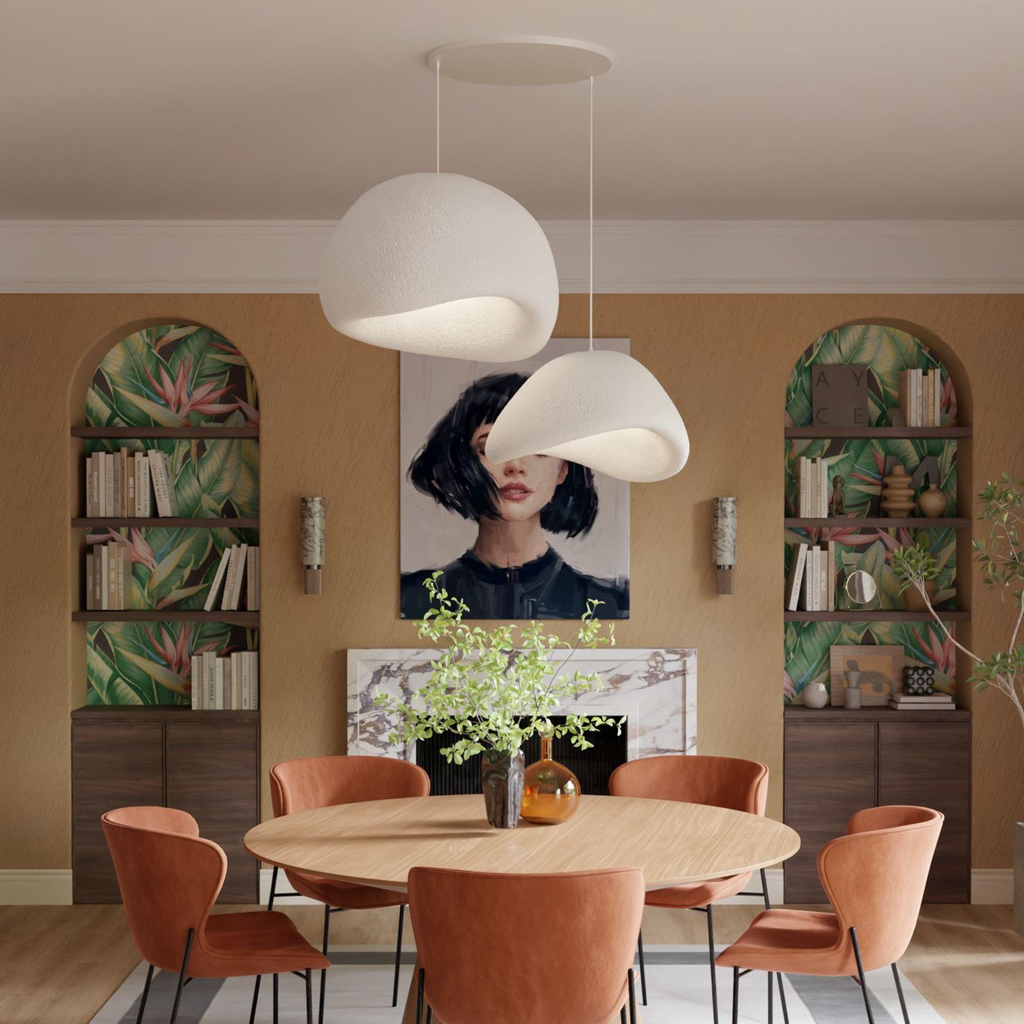 2-Flammig Wabi Sabi Plasterglows Pendelleuchte Weiß
