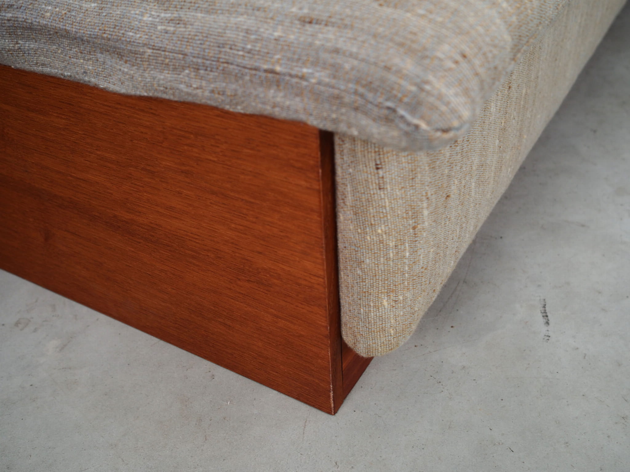 Vintage Sofa 3-Seater Teak Wood Textile Grey 1970s