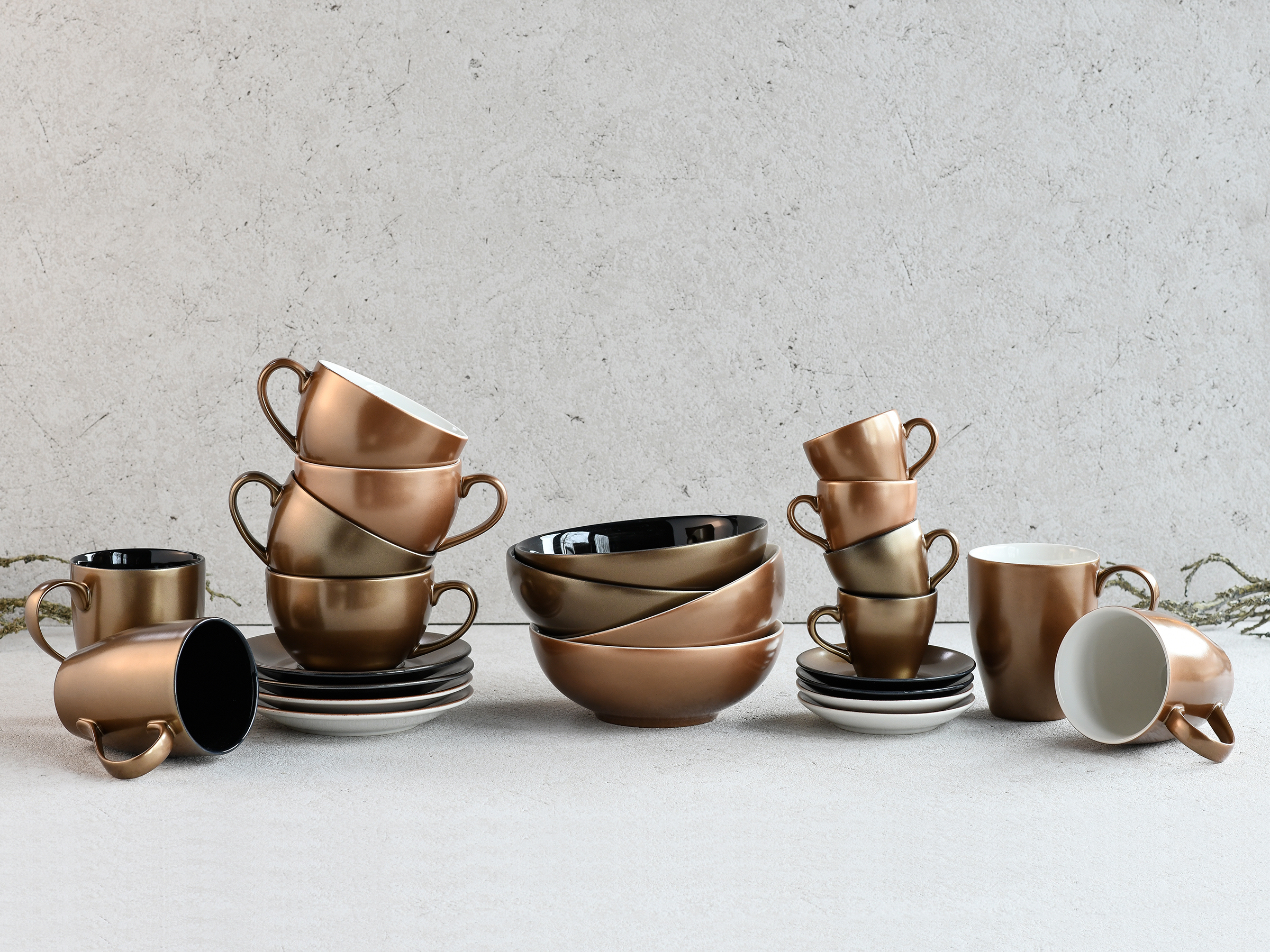 12-Teilig Golden Days Cappuccinotassen-Set Steinzeug Schwarz