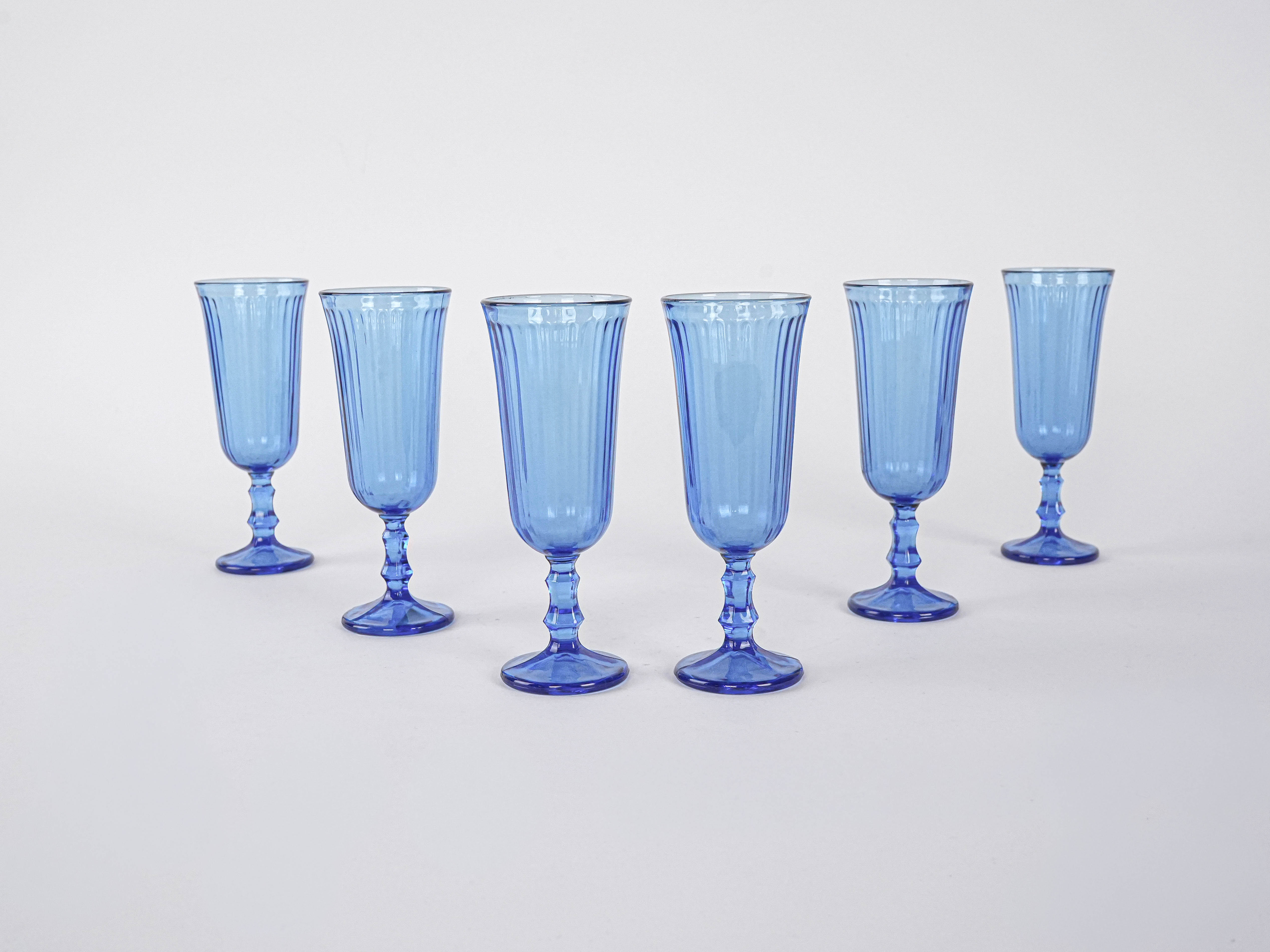 Champagnergläser-Set Kobaltblau 1970er Jahre