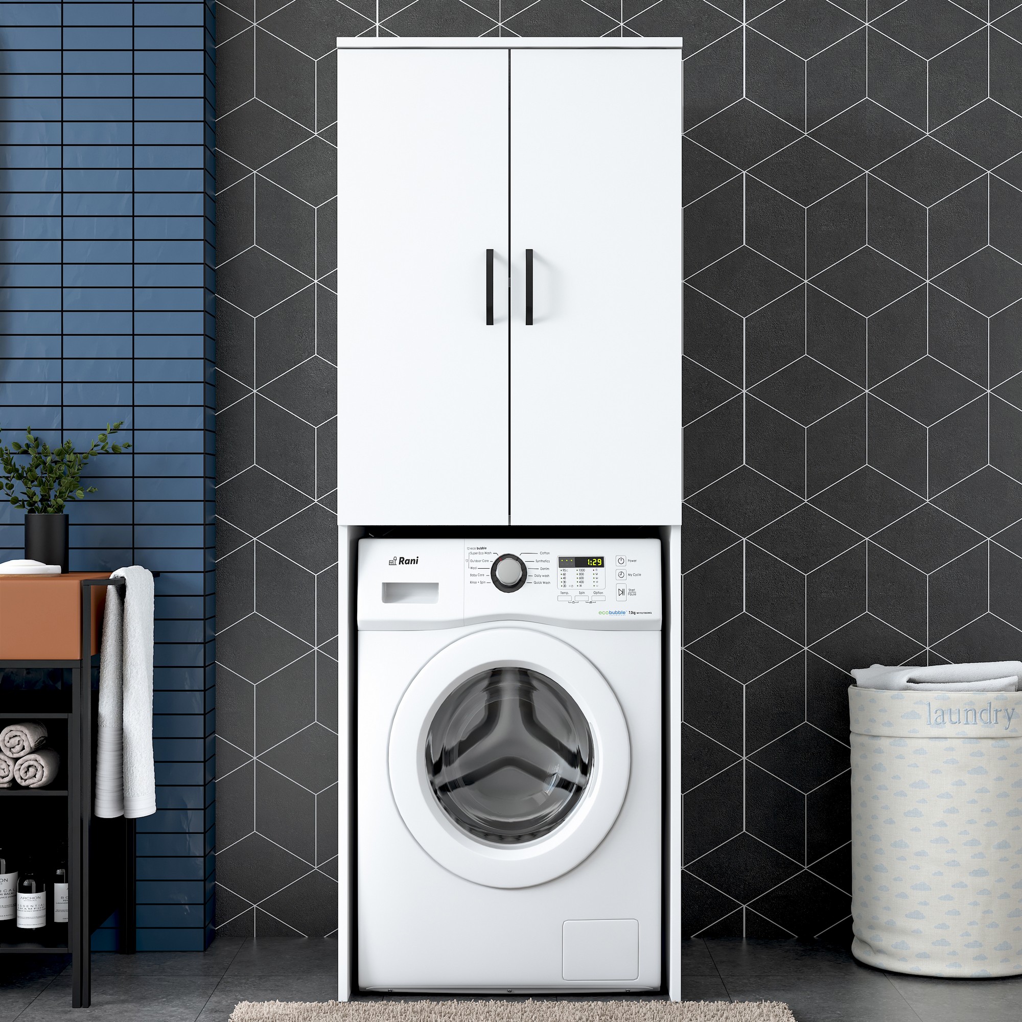 Washing machine cabinet White 62.5cm x 181.8cm