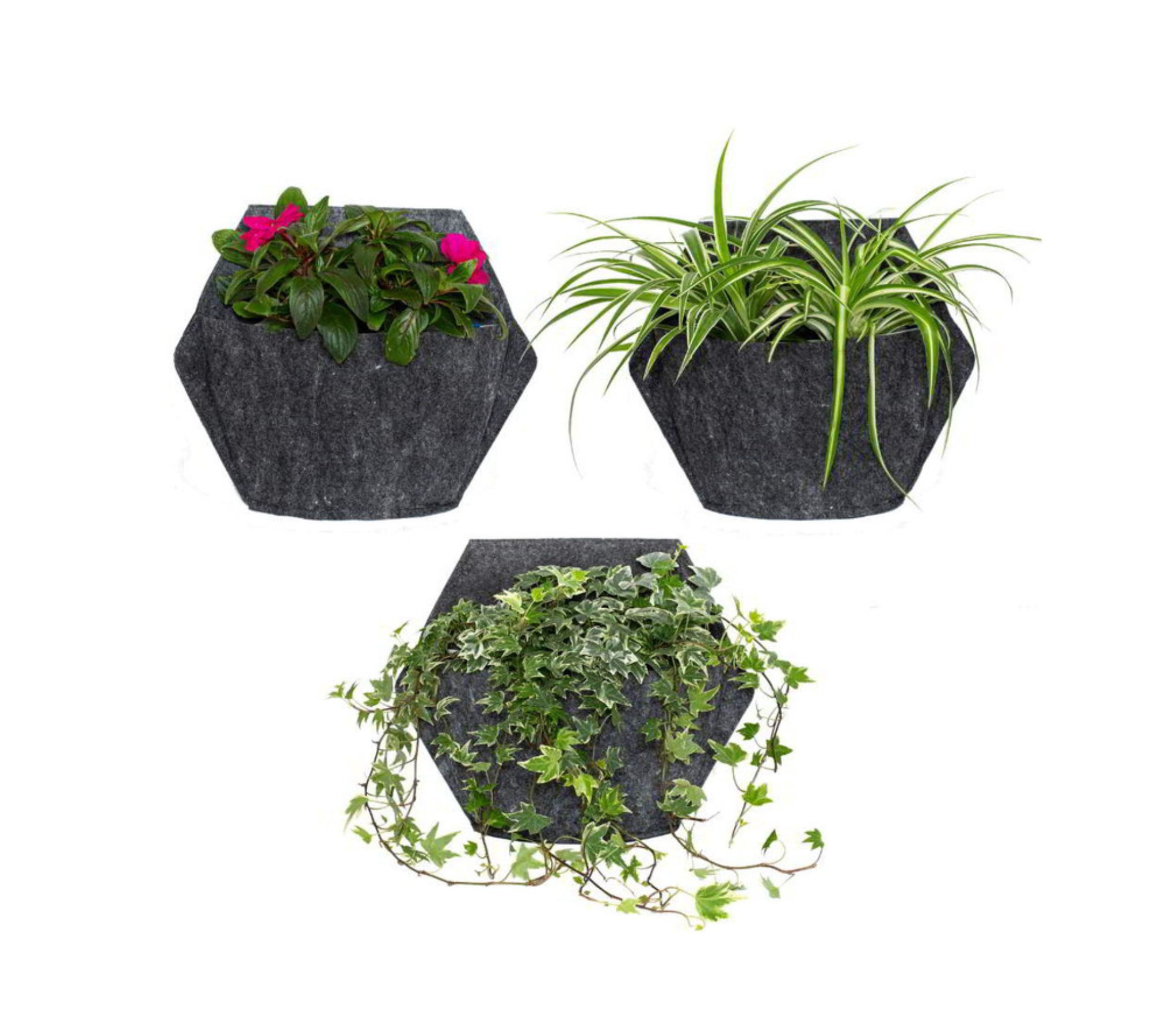 3x Wall-planter Gray textile cover