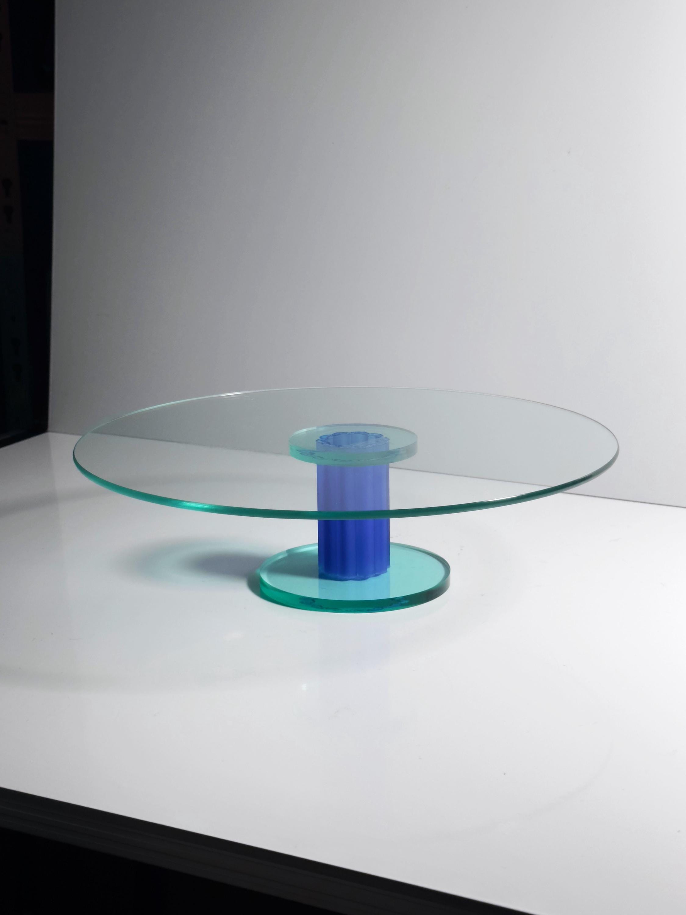 Vintage cake plate glass blue 80s