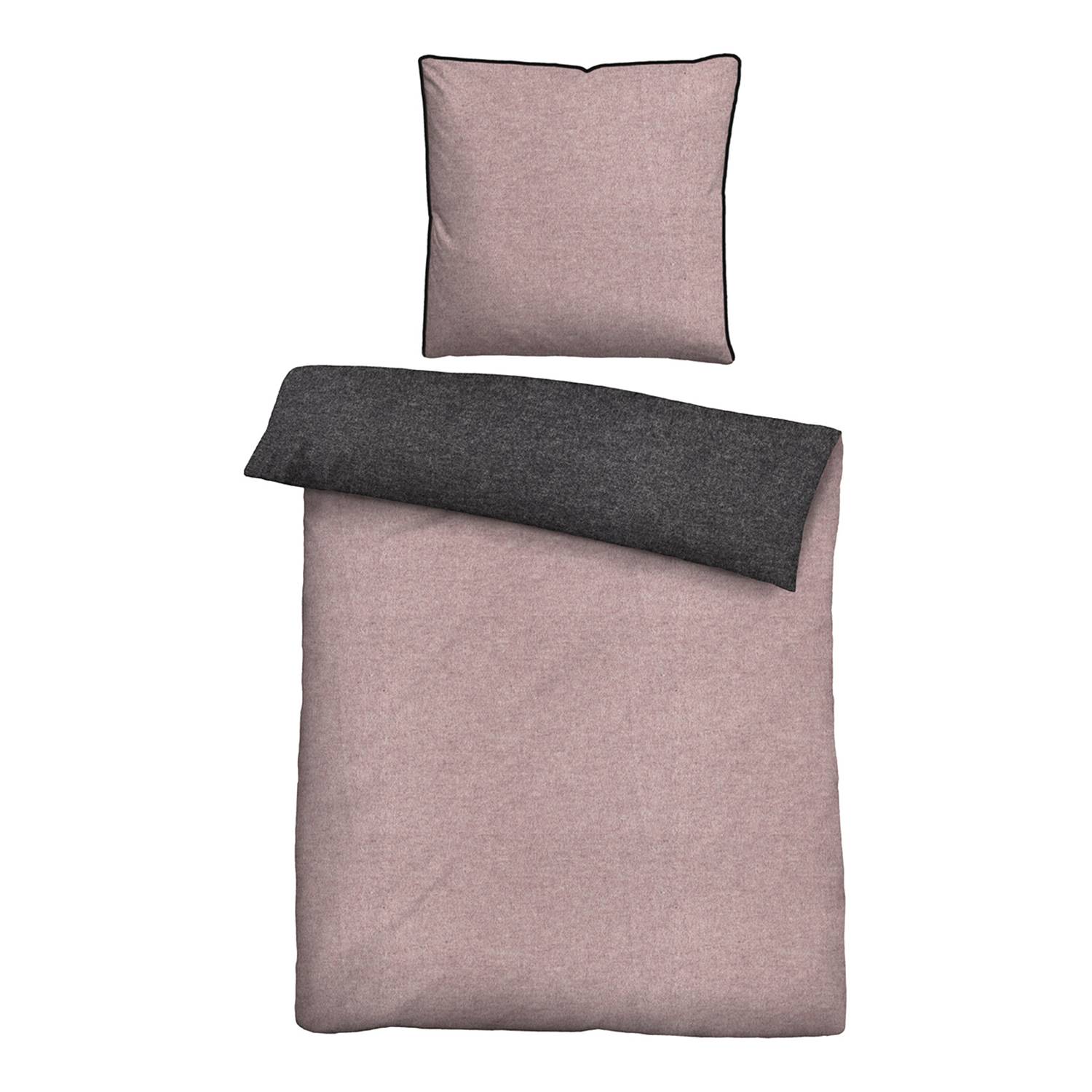 Bettwäsche 135 x 200 cm + Kissen Melange Flanell Brombeere