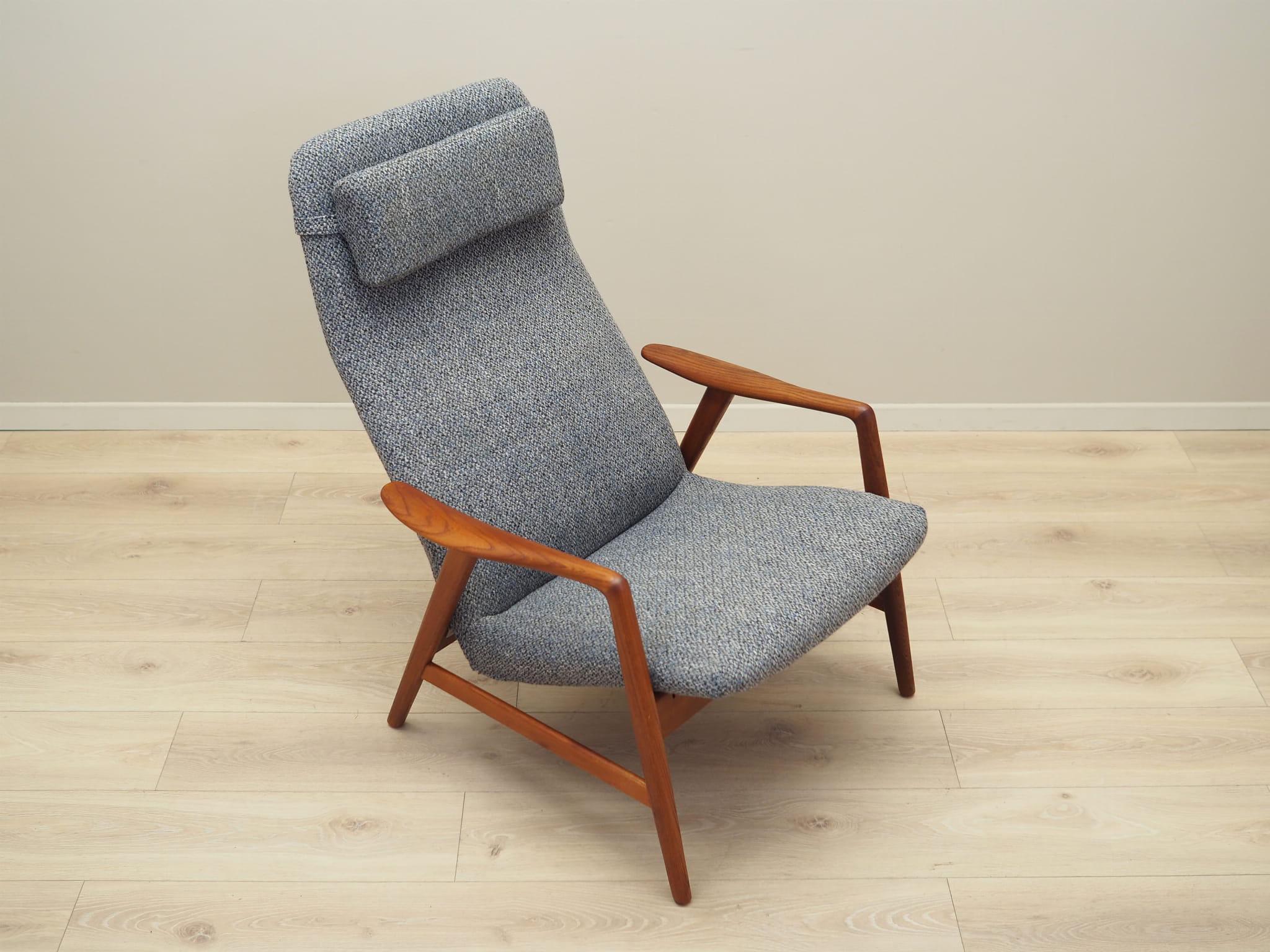 Vintage Sessel Teakholz Textil Grau 1960er Jahre