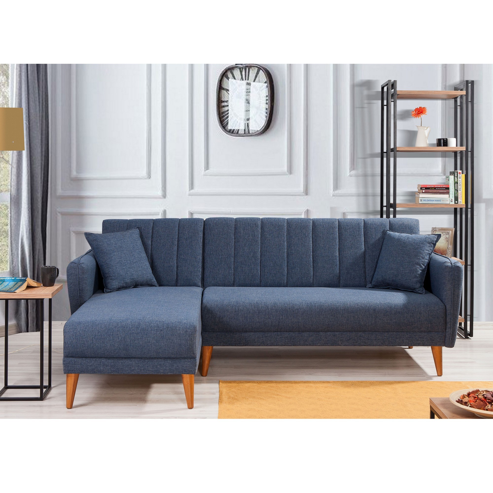 Aqua Corner Schlafsofa Links Dunkelblau