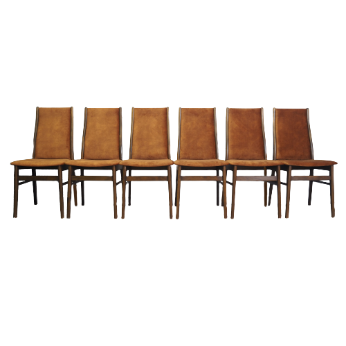 6x Chair Beech wood Velvet Brown 1960s