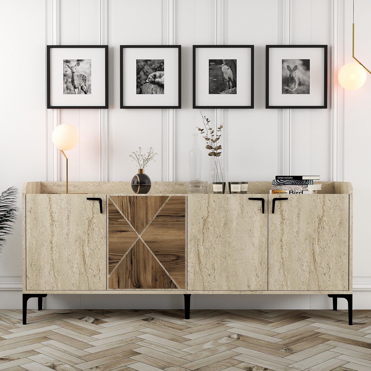 Venedik Sideboard Walnussbraun Steinoptik