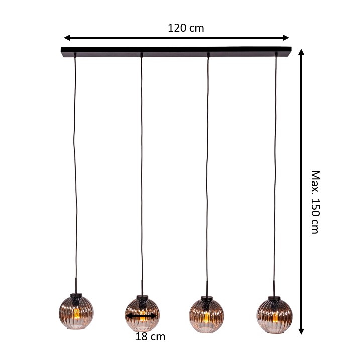 Pendelleuchte 4-flammig Rauchglas Schwarz