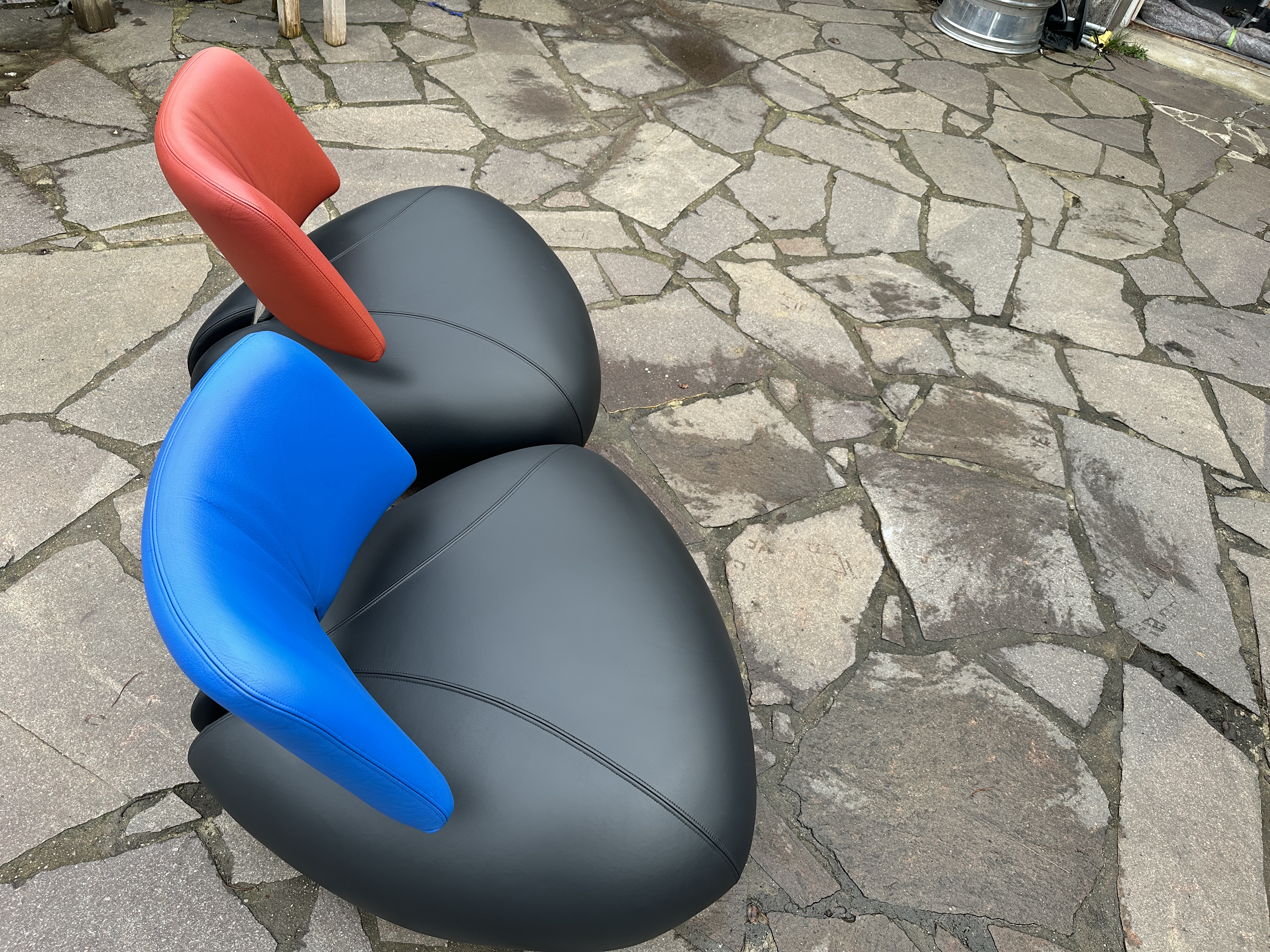 2x Pallone Sessel Leder Chrom Schwarz