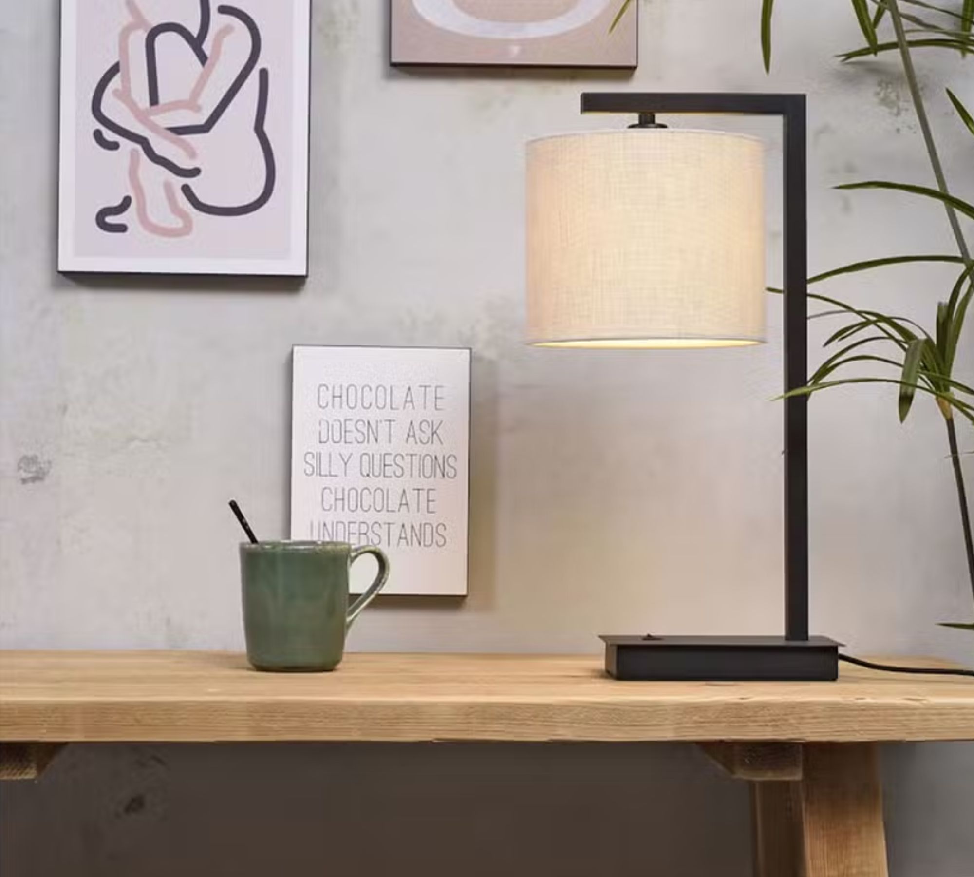 Table lamp 1-flame Cotton fabric Beige