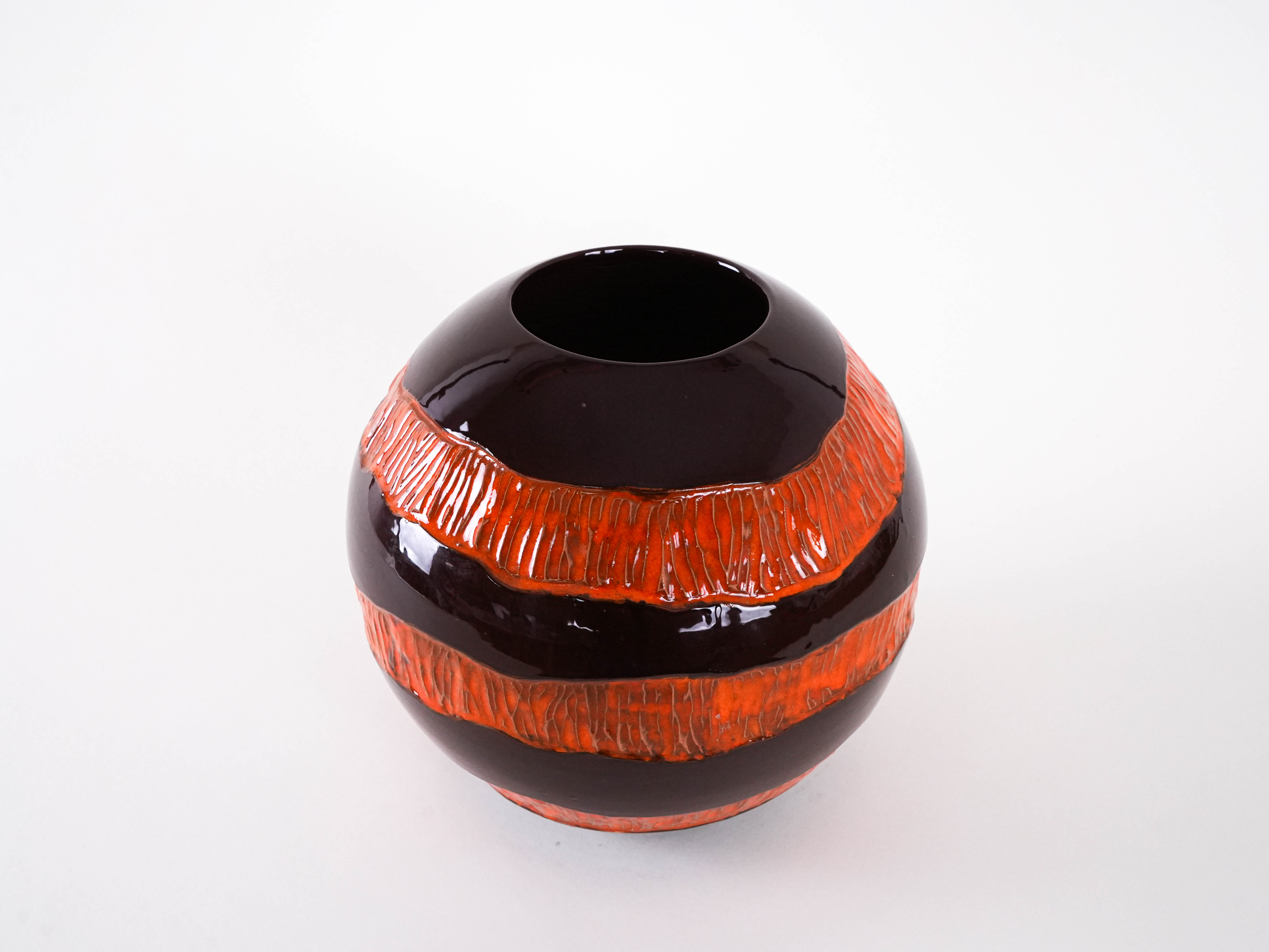Ceramic Vase Black Red 1960s