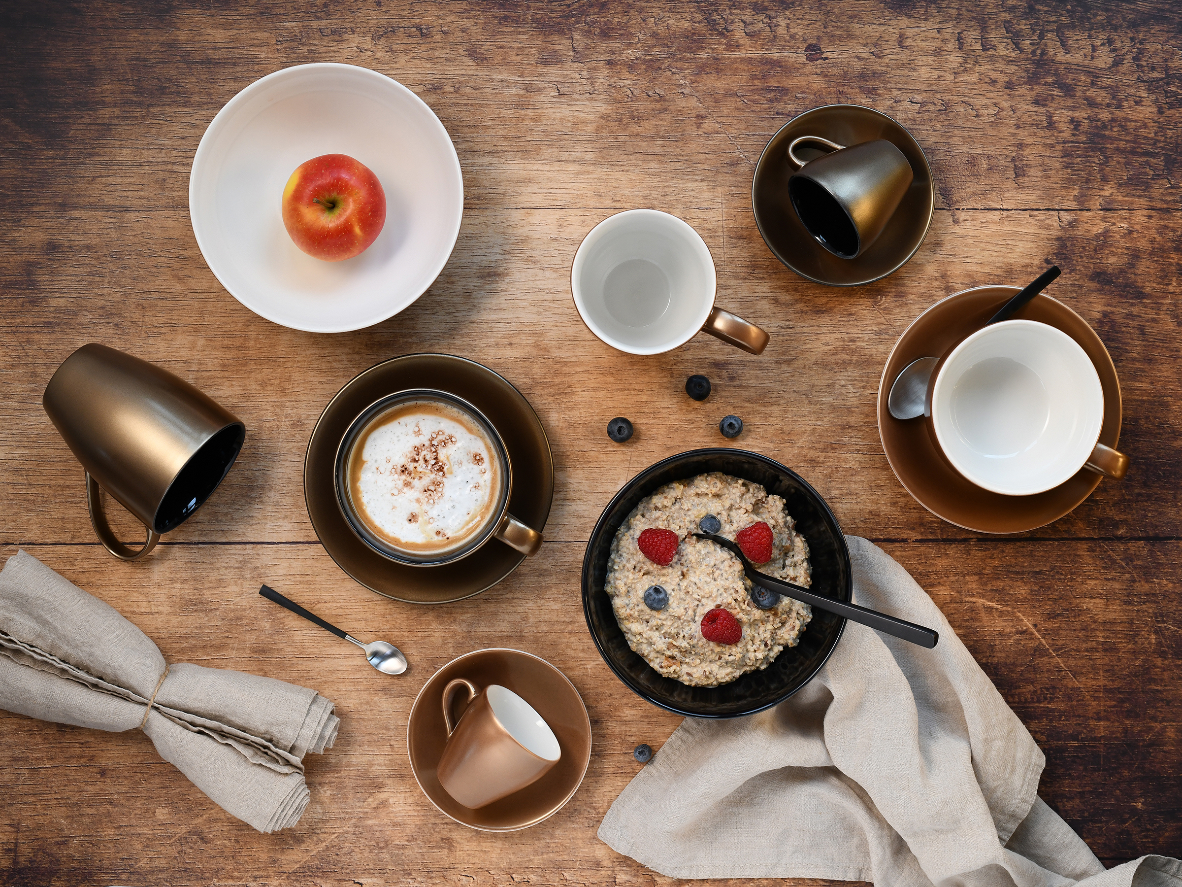 12-Teilig Golden Days Cappuccinotassen-Set Steinzeug Schwarz