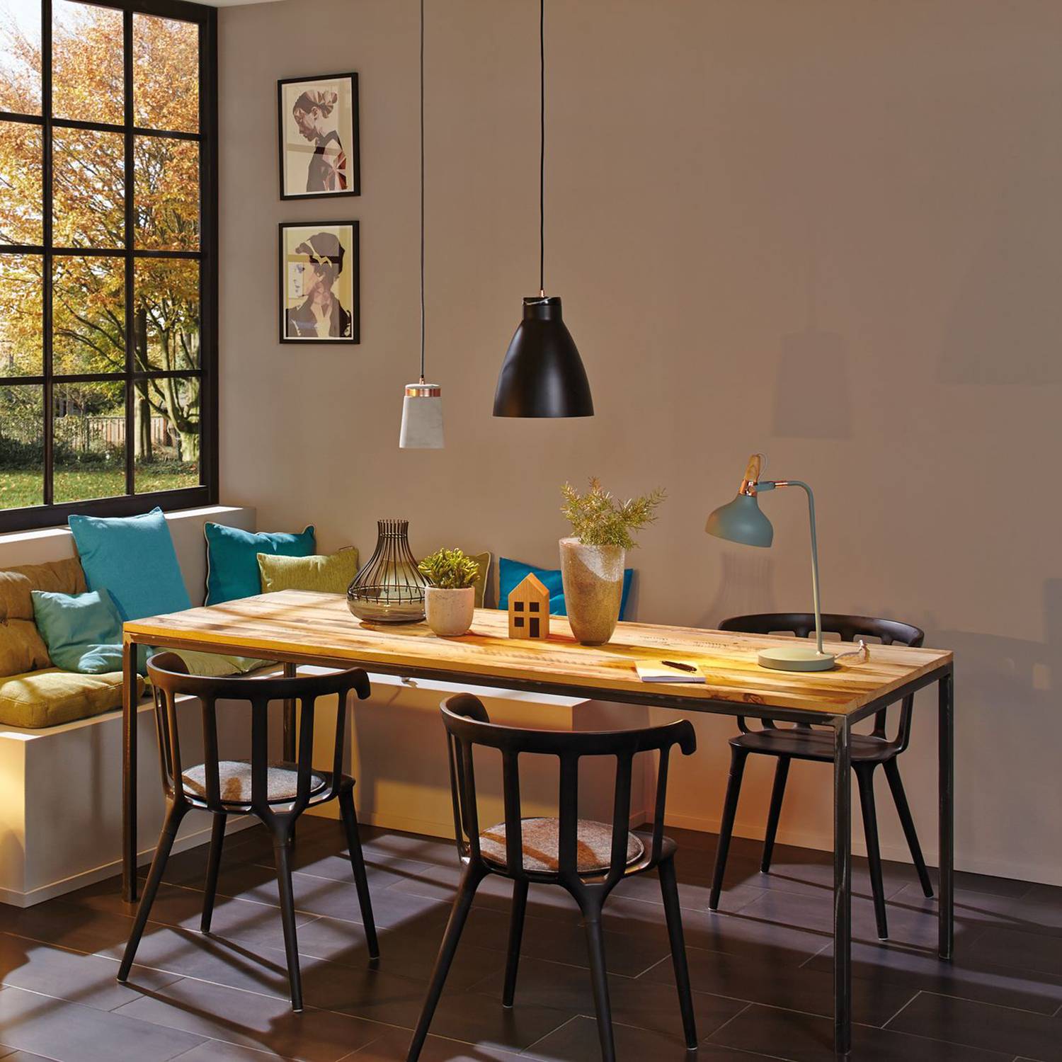 Pendant lamp Juna III Rubber tree Solid stainless steel