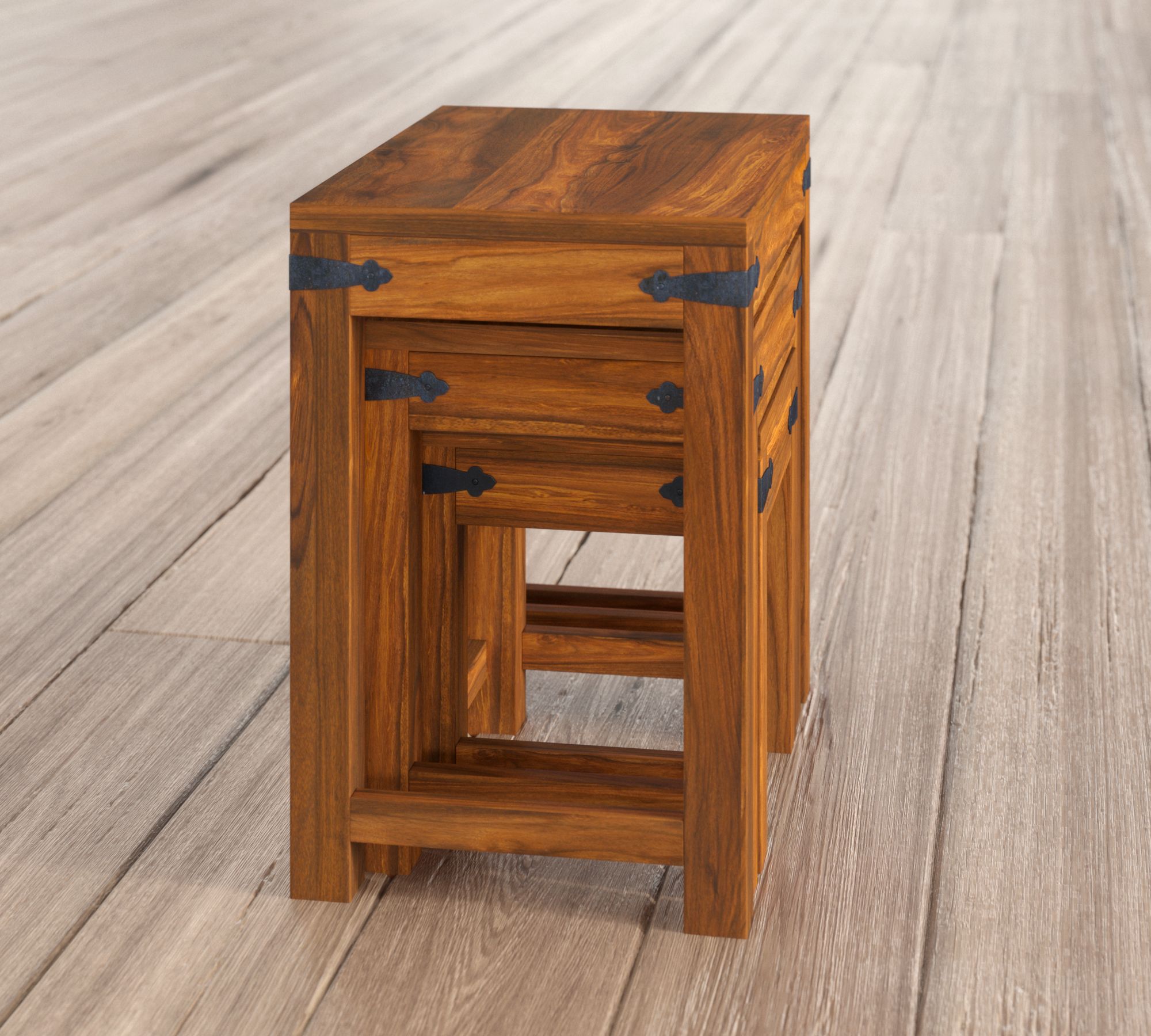 Handgefertigte Nesting Tische 3-Teilig Massivholz