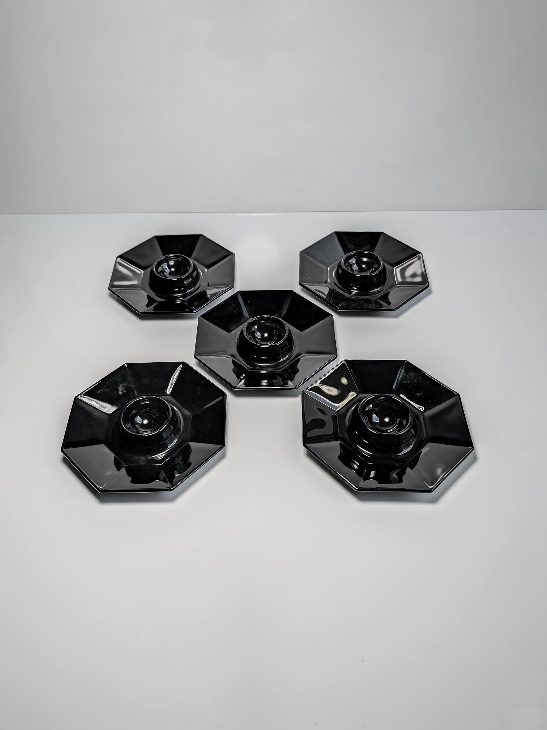 5x Octime portauova nero vetro anni '80
