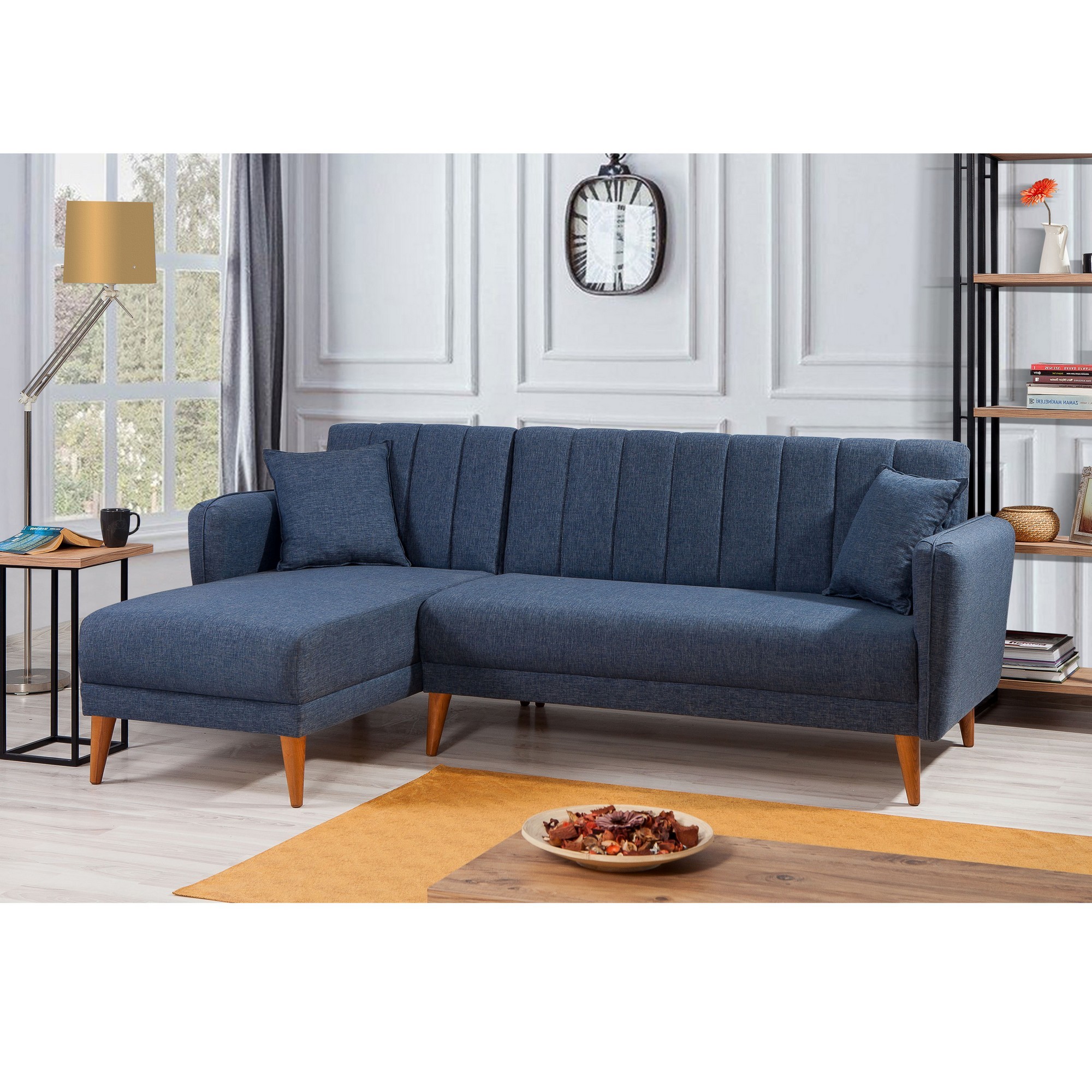 Aqua Corner Schlafsofa Links Dunkelblau