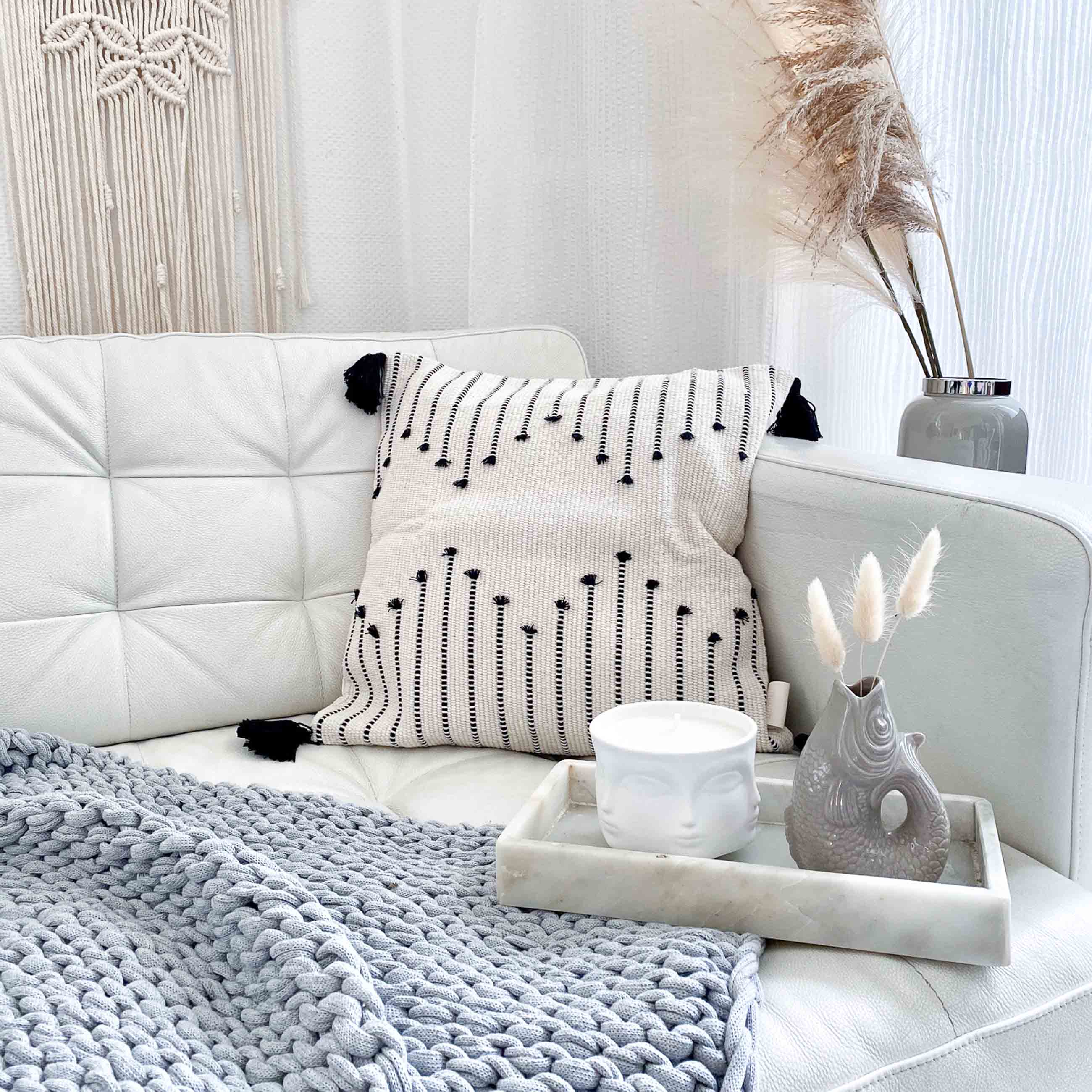 Lands & Pits Fringe Cushion cover Cotton Natural