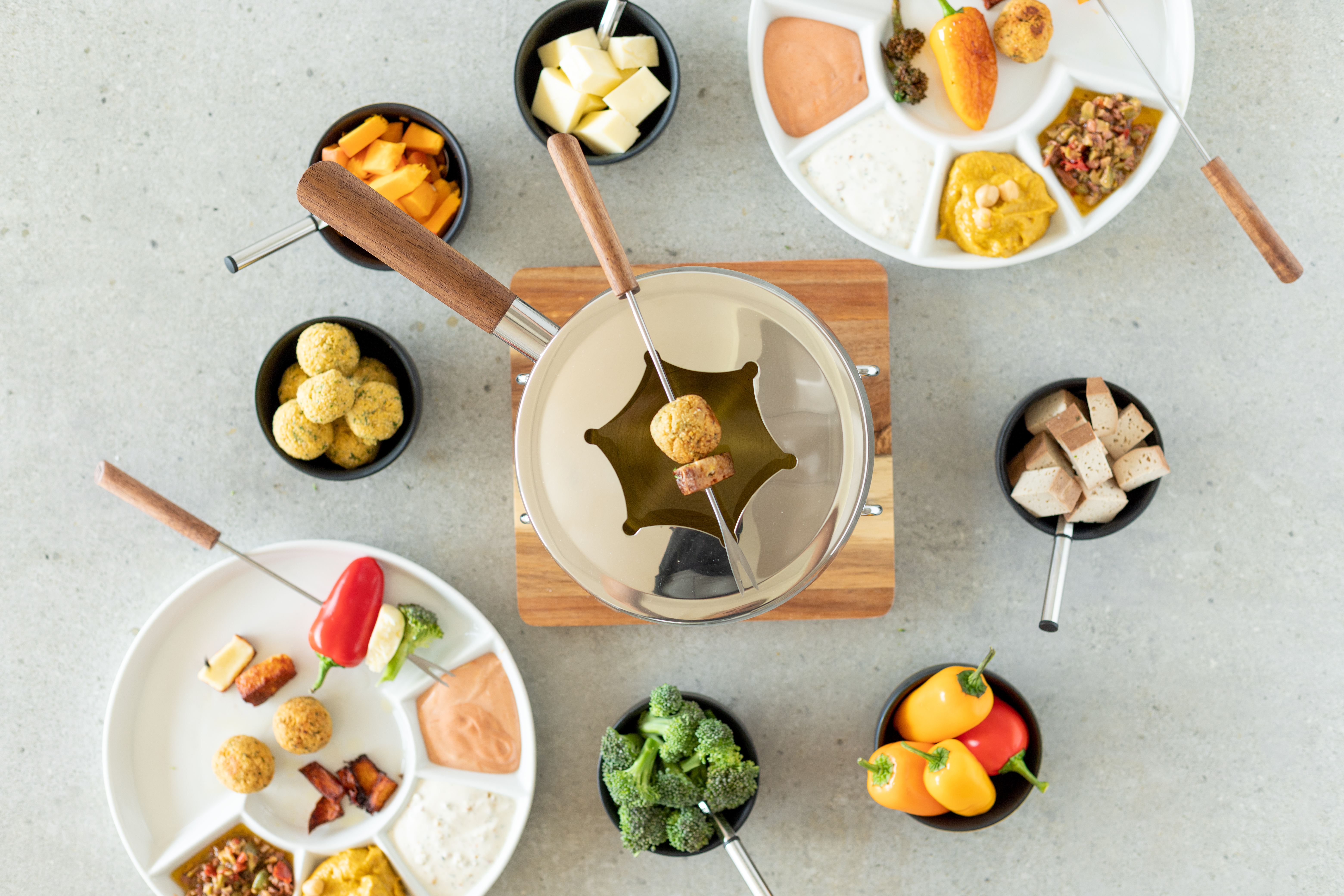 4x Fondueteller Cascatas Porzellan Weiß