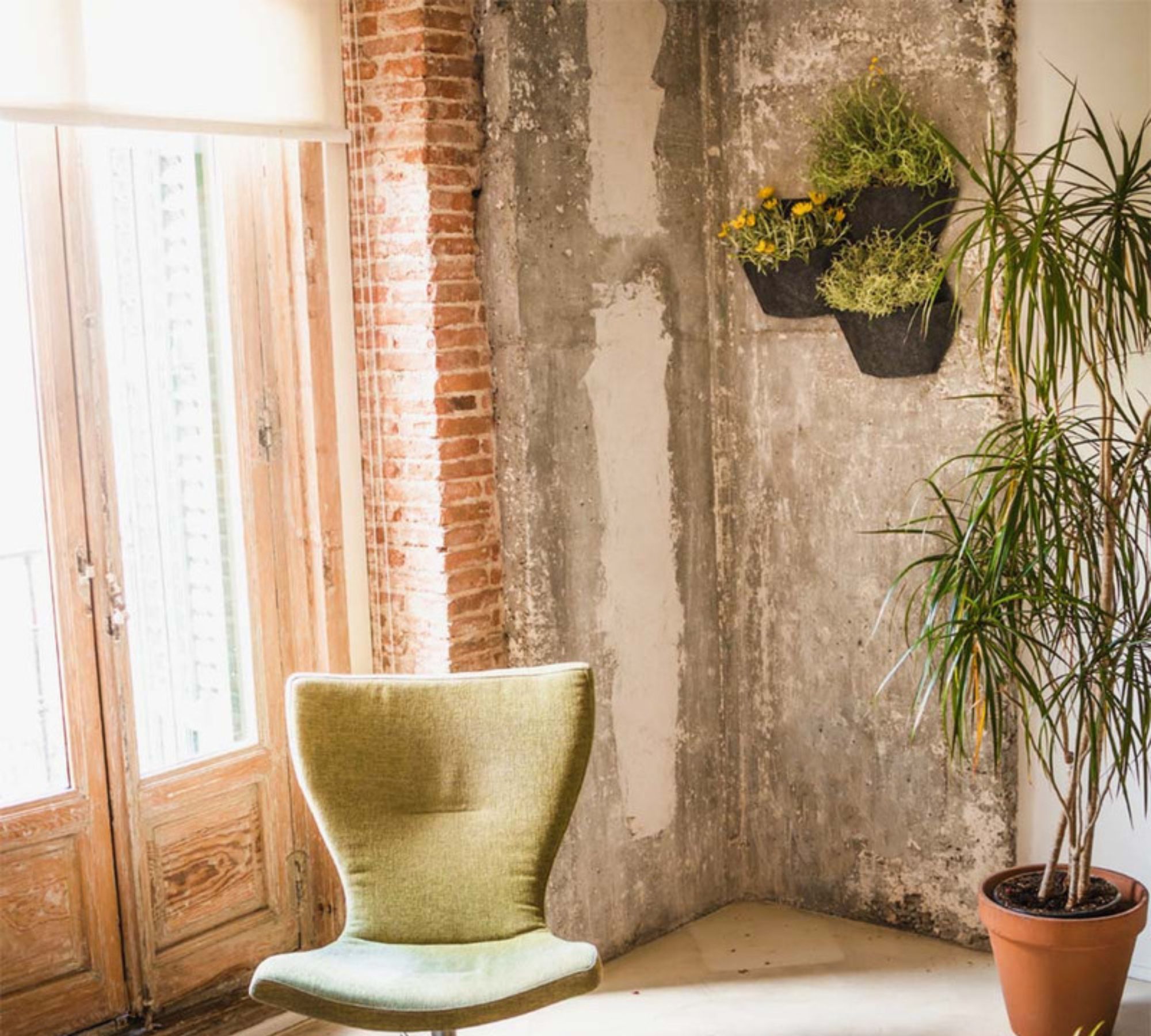 3x Wall-planter Gray textile cover