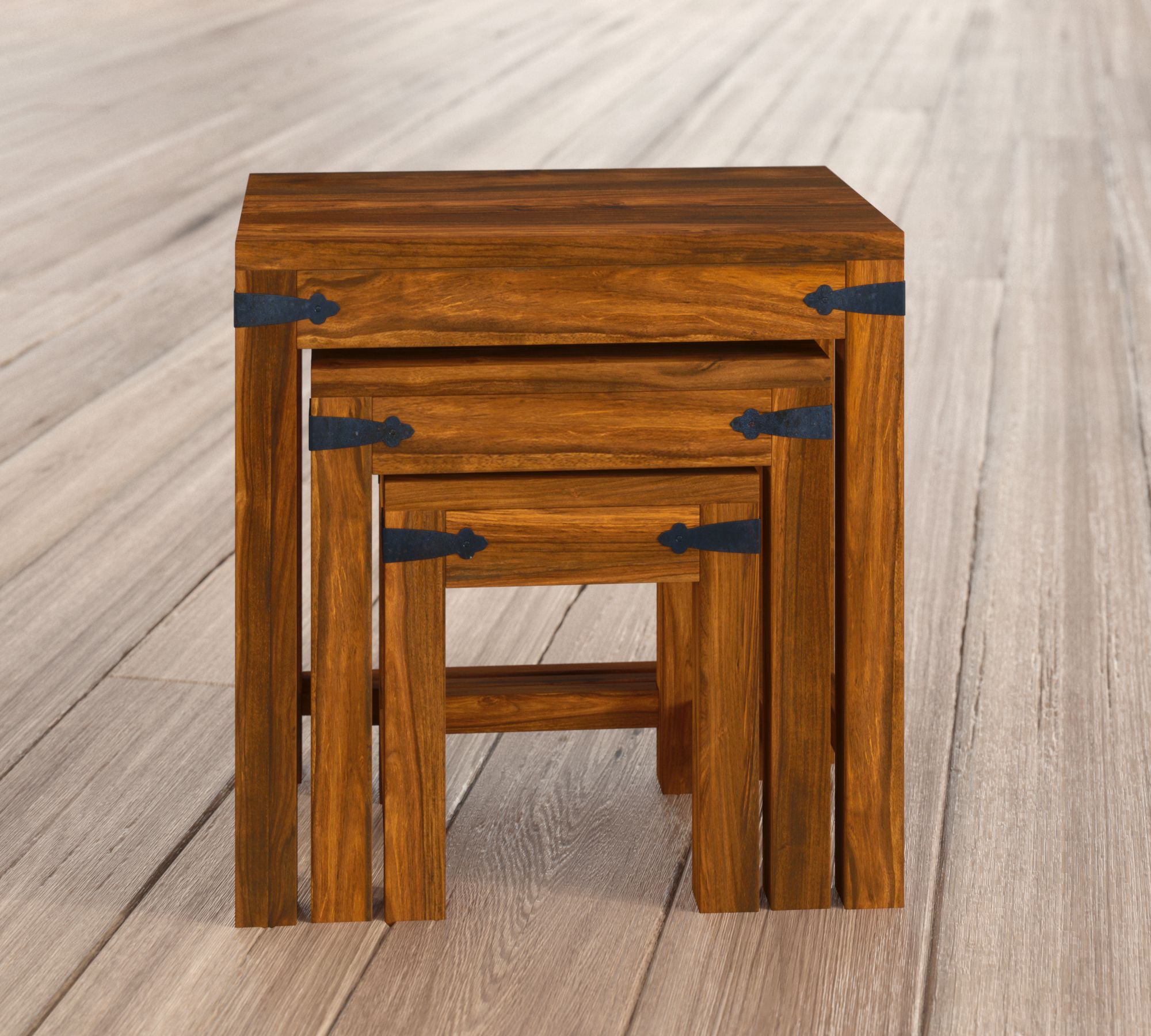 Handgefertigte Nesting Tische 3-Teilig Massivholz
