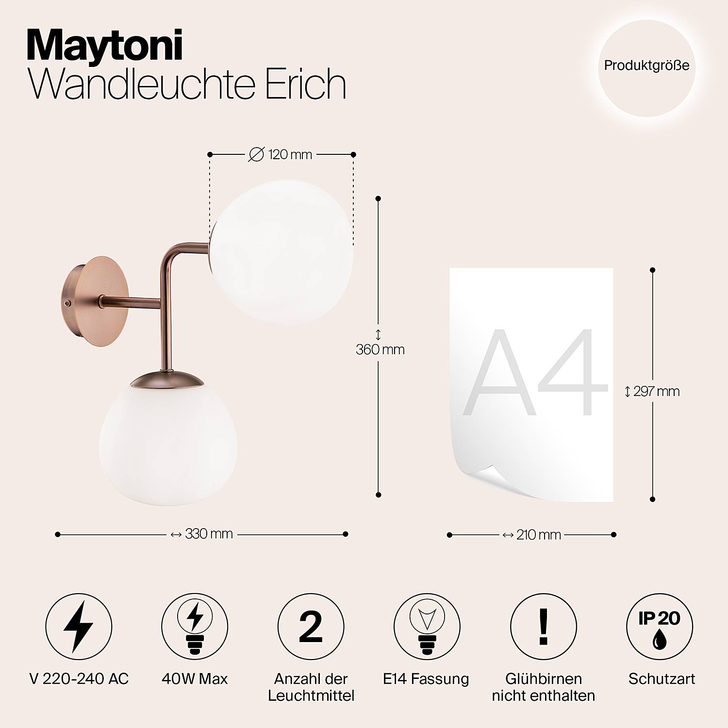 Wall lamp Erich TypeA 2-Light Frosted glass Mixed metal