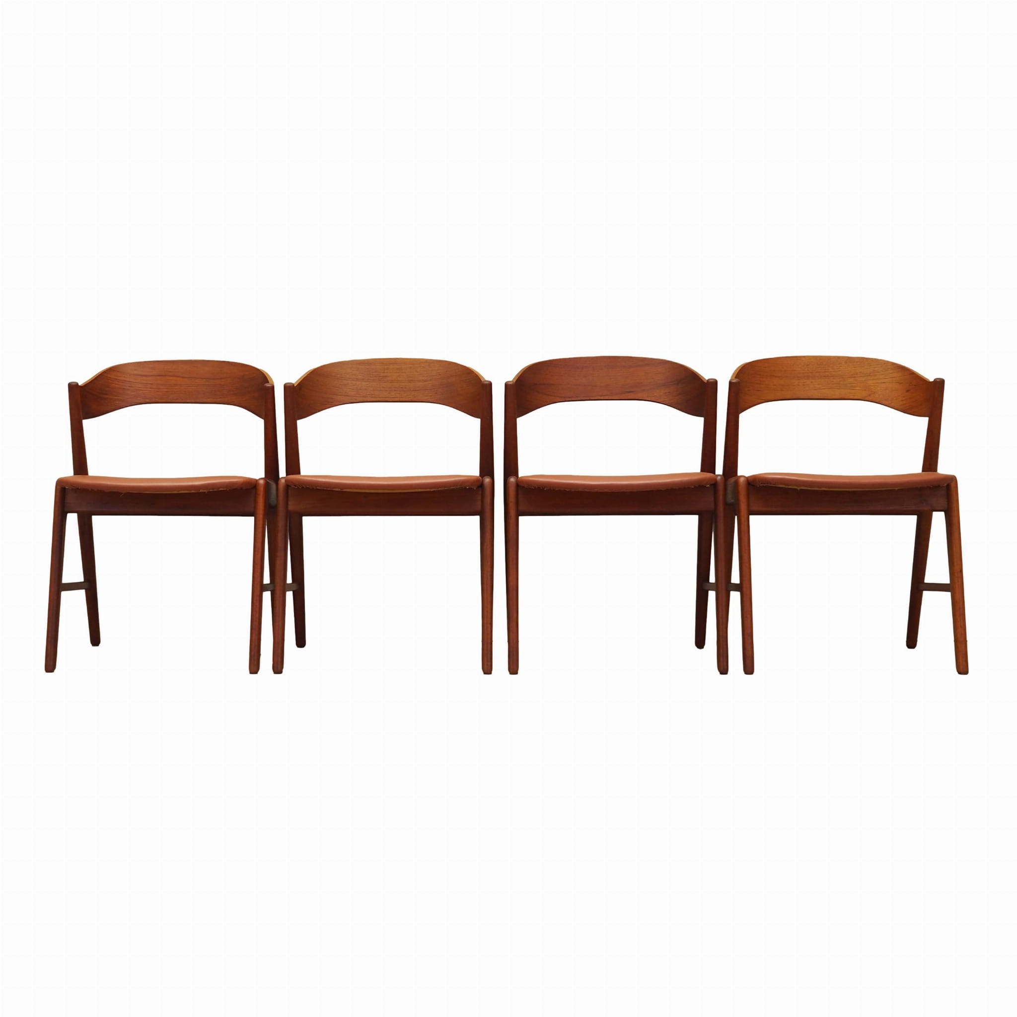 4x Chair Teak Wood Faux Leather Beige 1970s