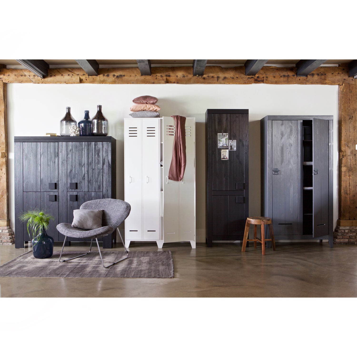 Schrank Holz Stahlgrau