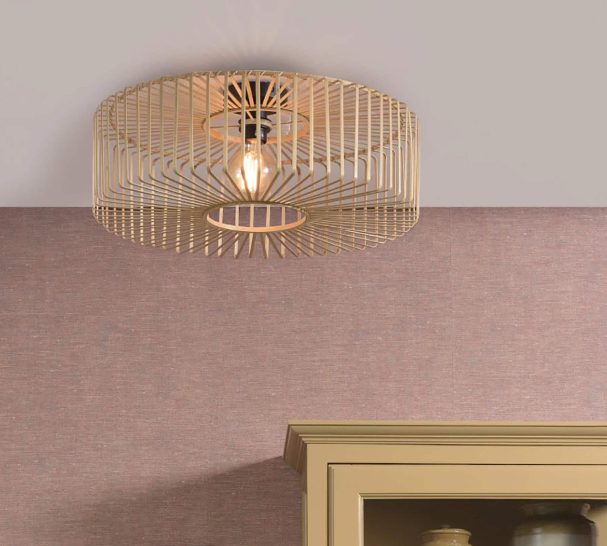 1-Flammige Deckenleuchte Massivholz Bambus Eisen