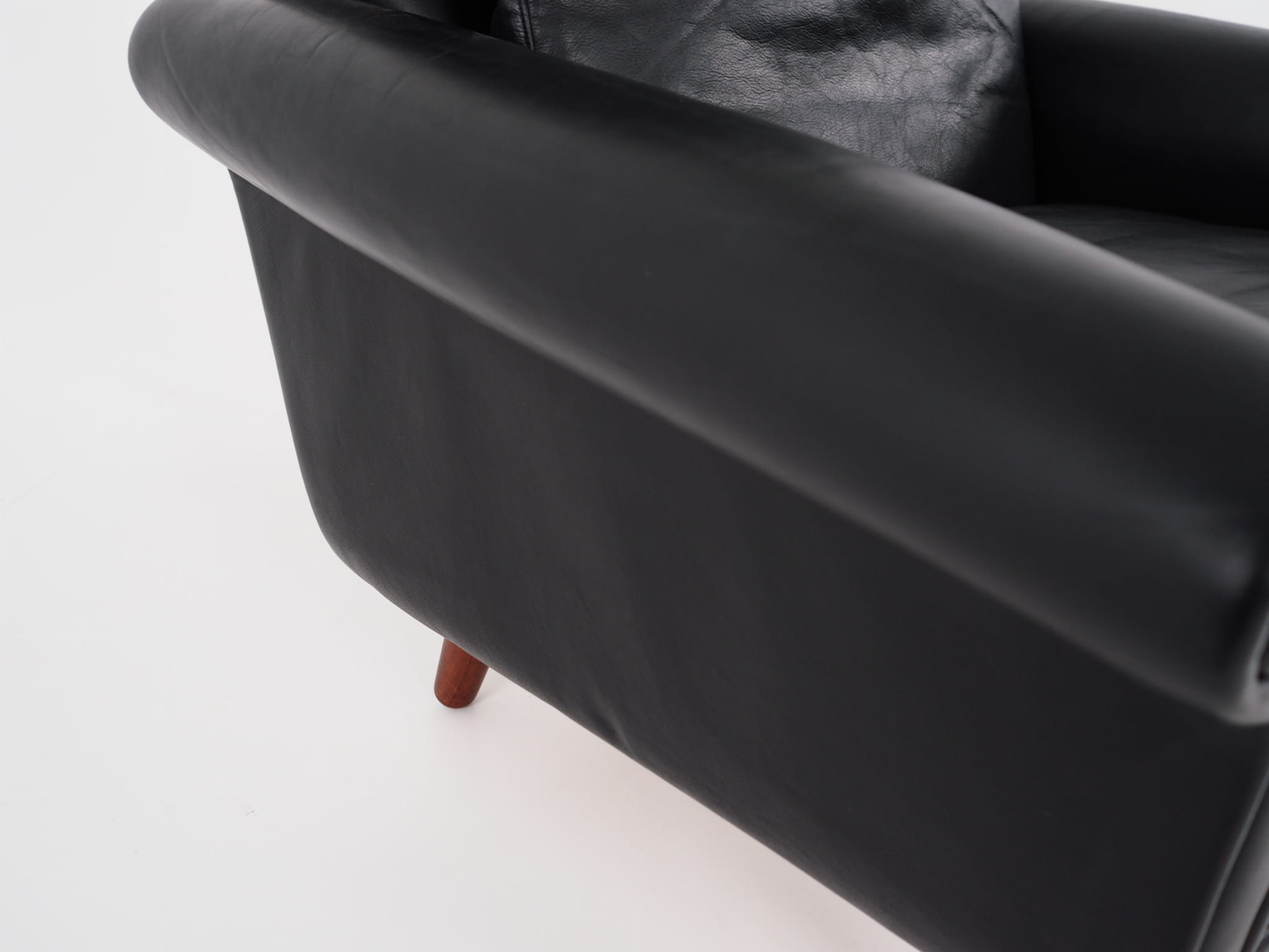 Vintage armchair, natural leather, wood, black, 1970s