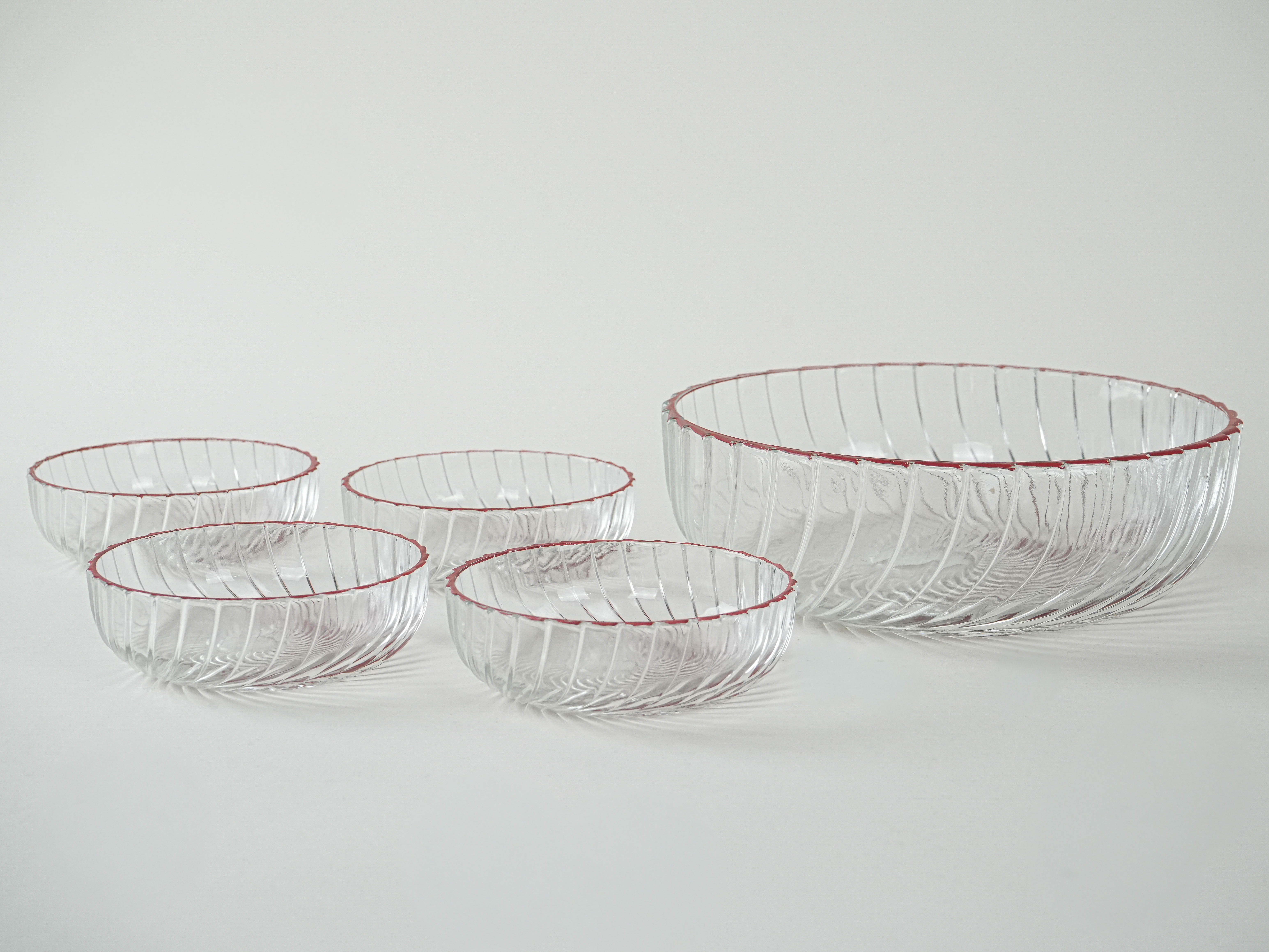 Glass bowls set 5-piece Transparent Red 1970s