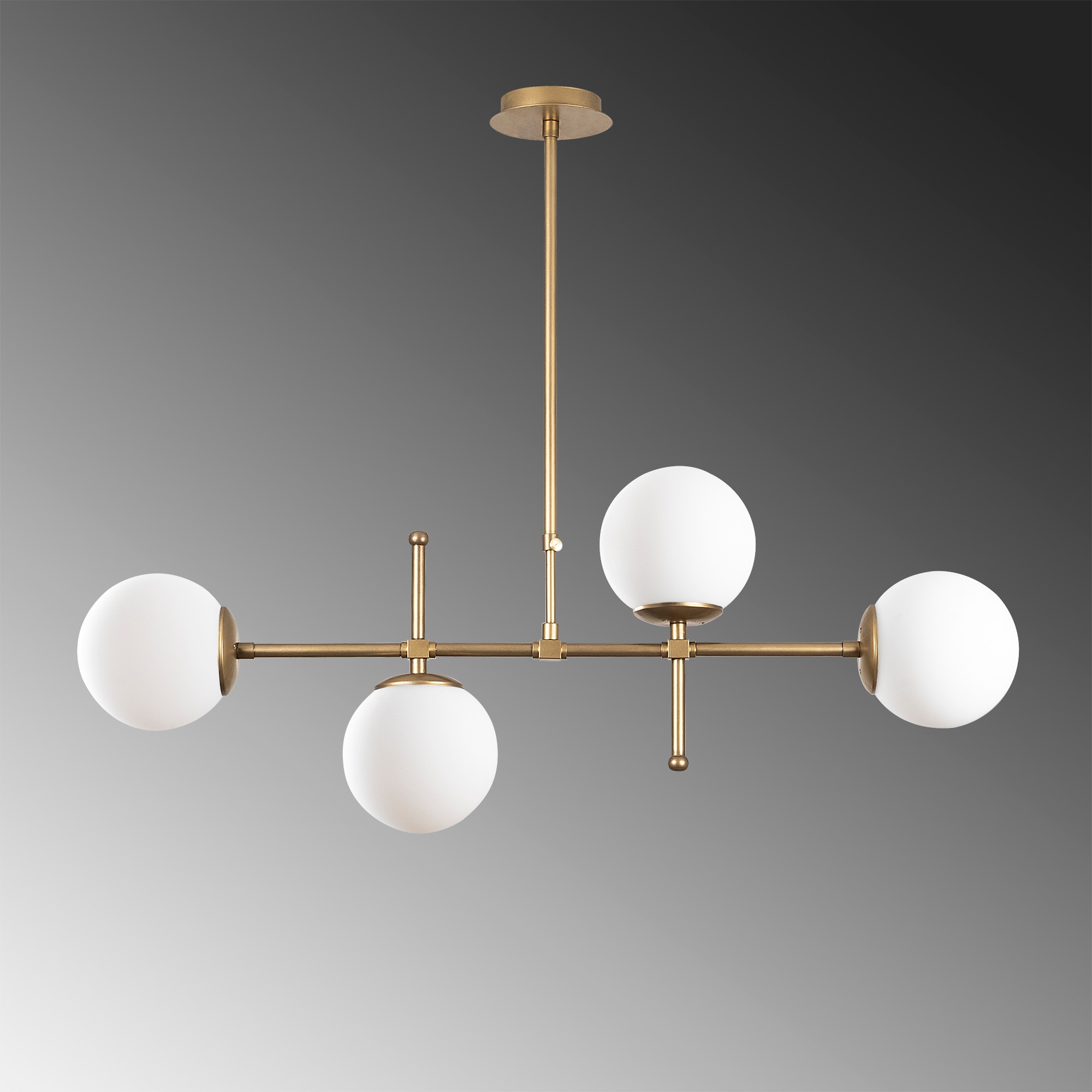 Pendant lamp 4 glass spheres metal gold