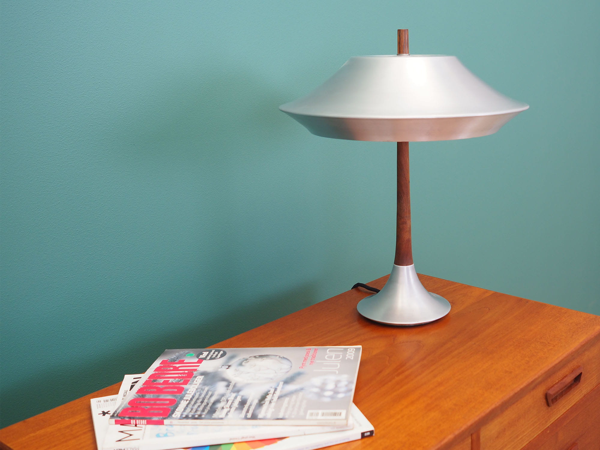 Vintage Tischlampe Metall Holz Mehrfarbig 1960er Jahre