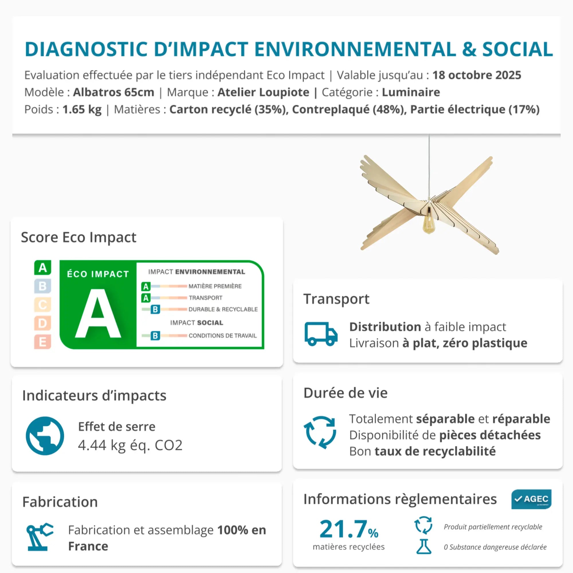Albatros L'imparfait Pendelleuchte Holz 65cm