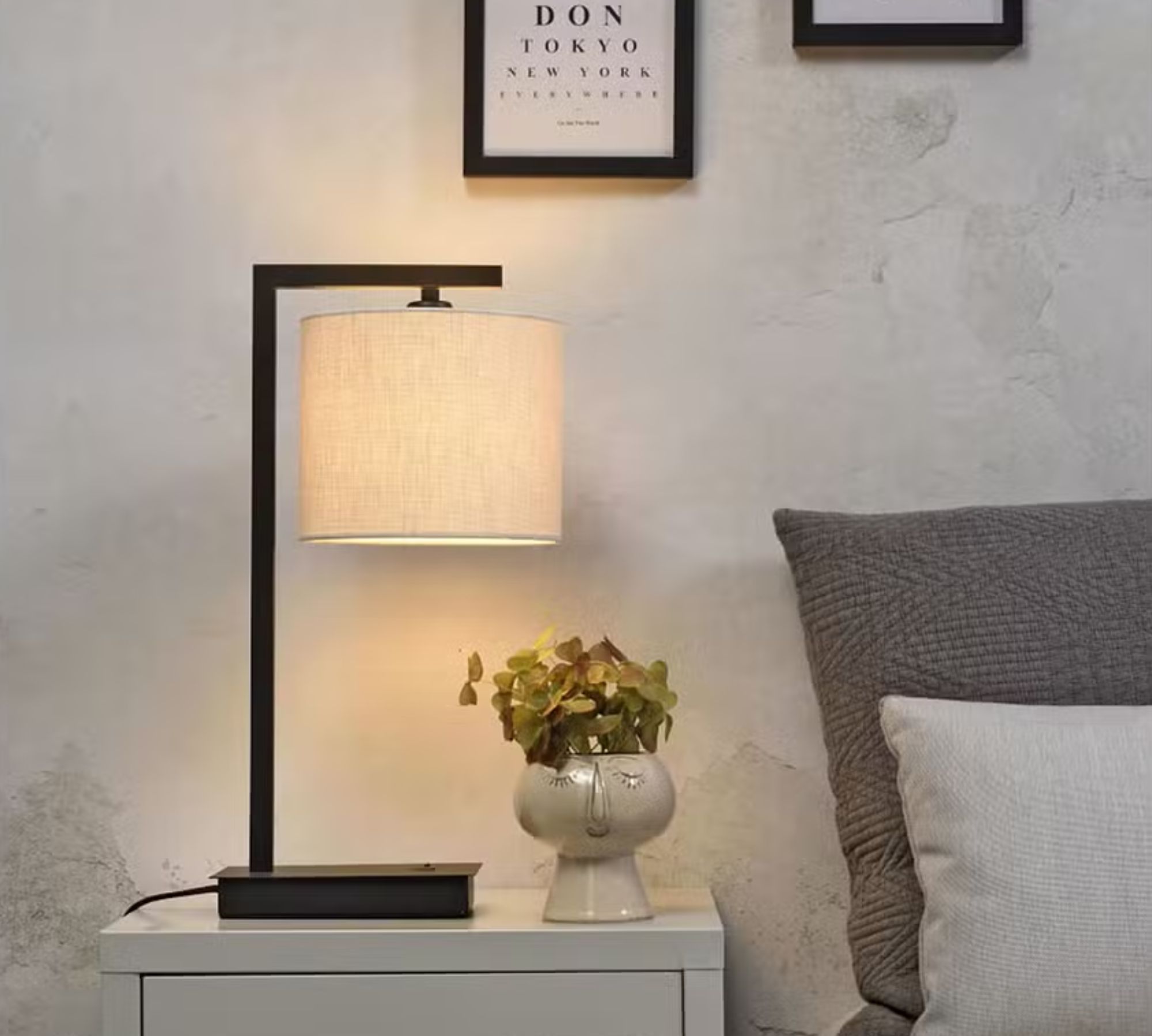 Table lamp 1-flame Cotton fabric Beige