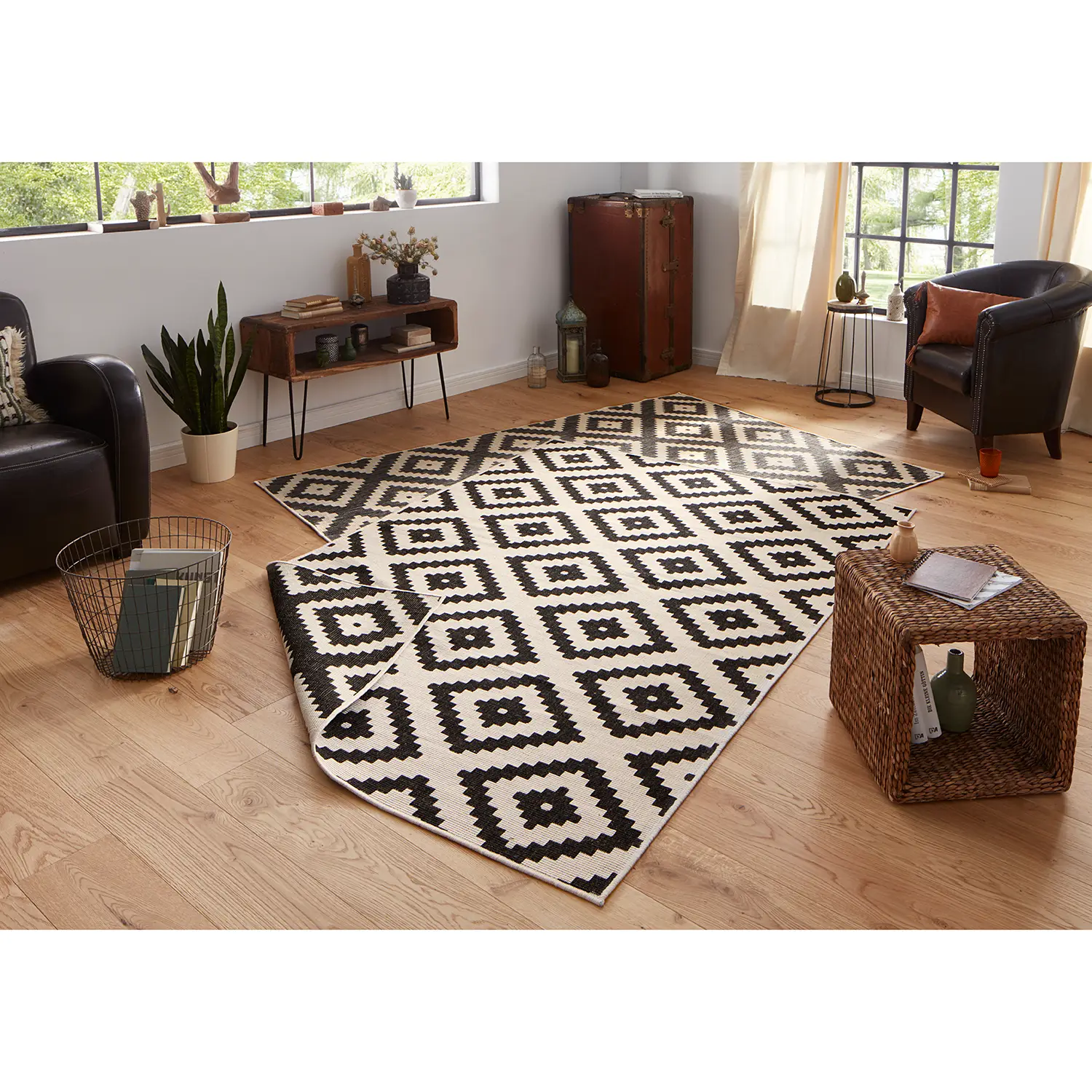 In-/outdoort carpet Malta synthetic fiber Black 80 x 150 cm