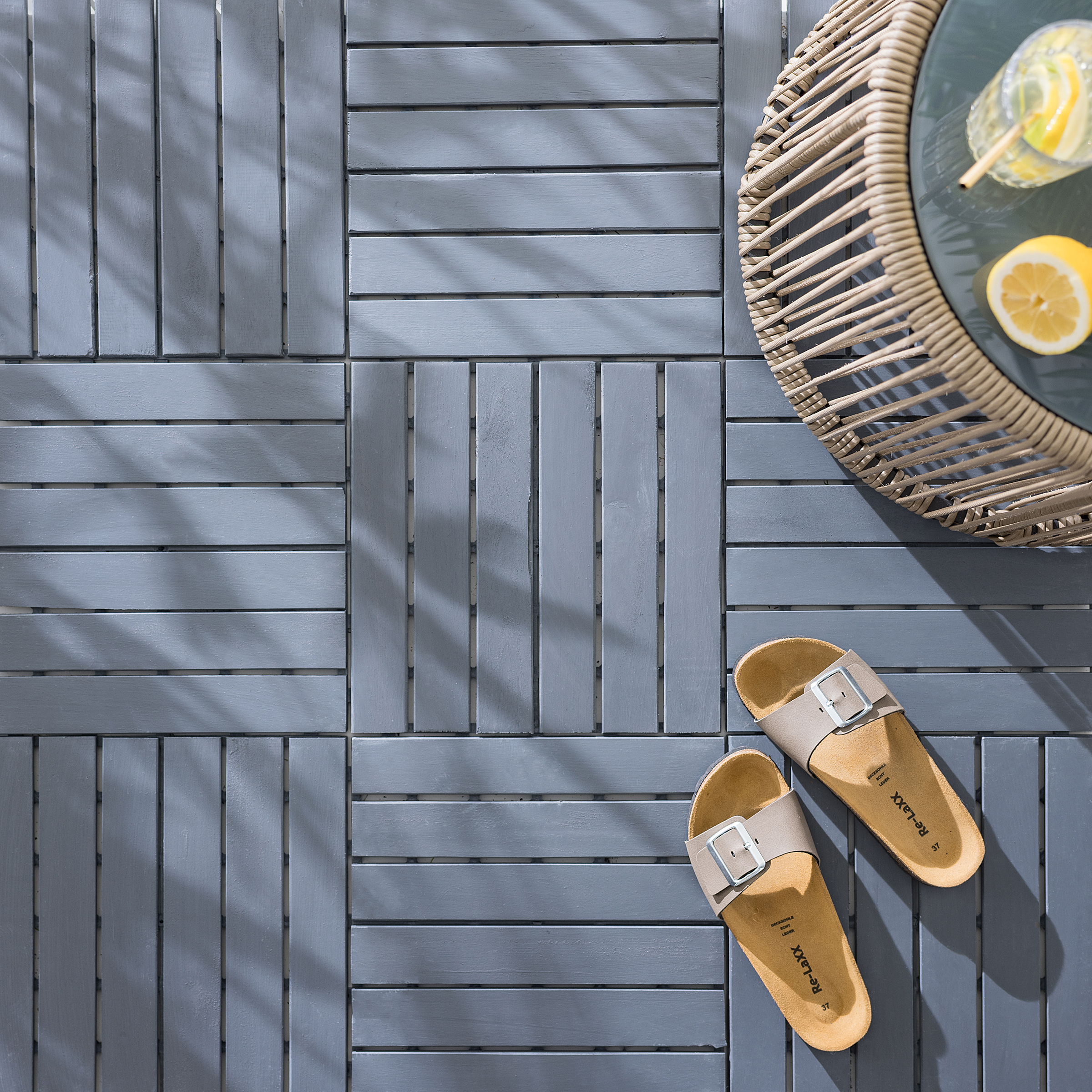 Terrassenfliese Temai 10er-Set Typ A Akazie massiv Grau