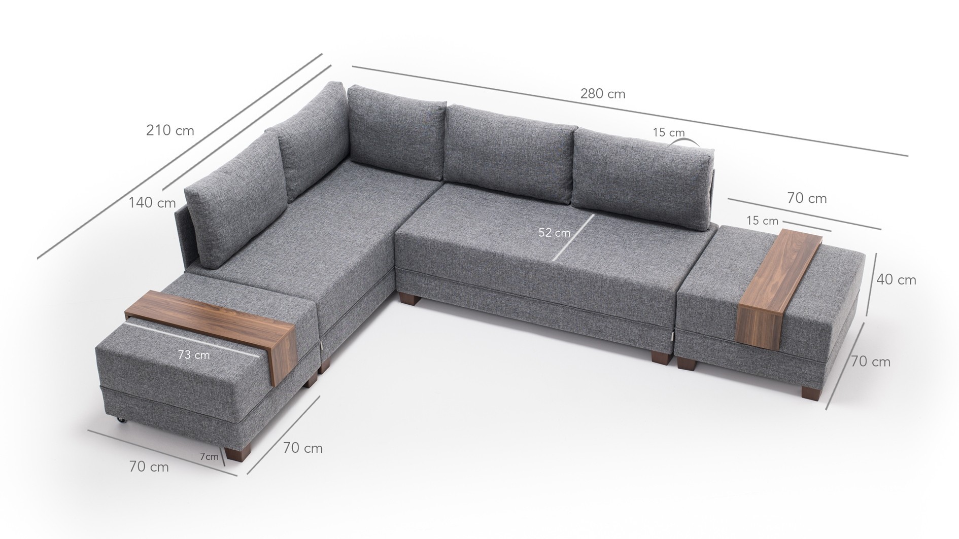 Schlafsofa Récamiere Links Polyester Holz Grau