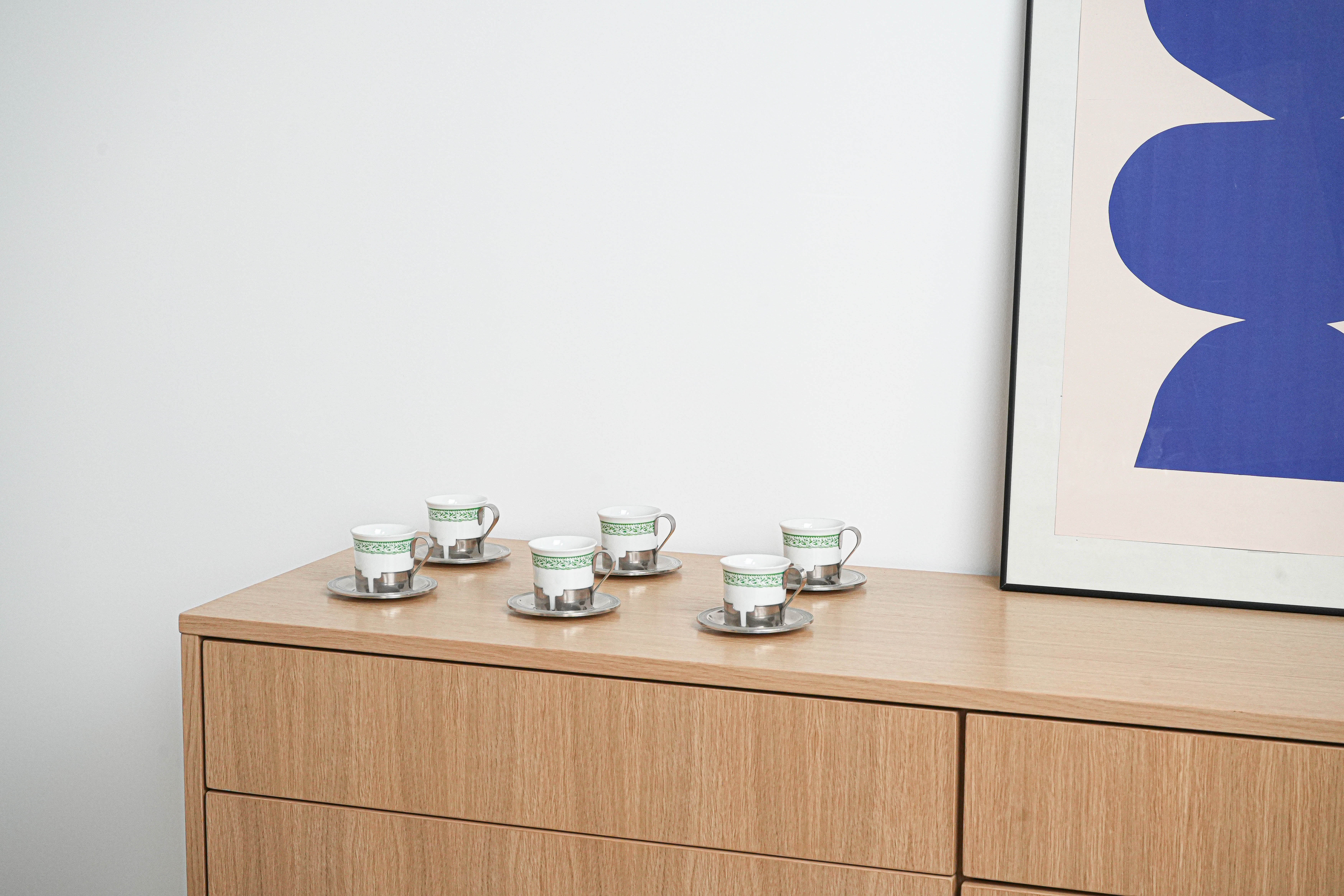 Espresso cup set Porcelain Silver White 1980s