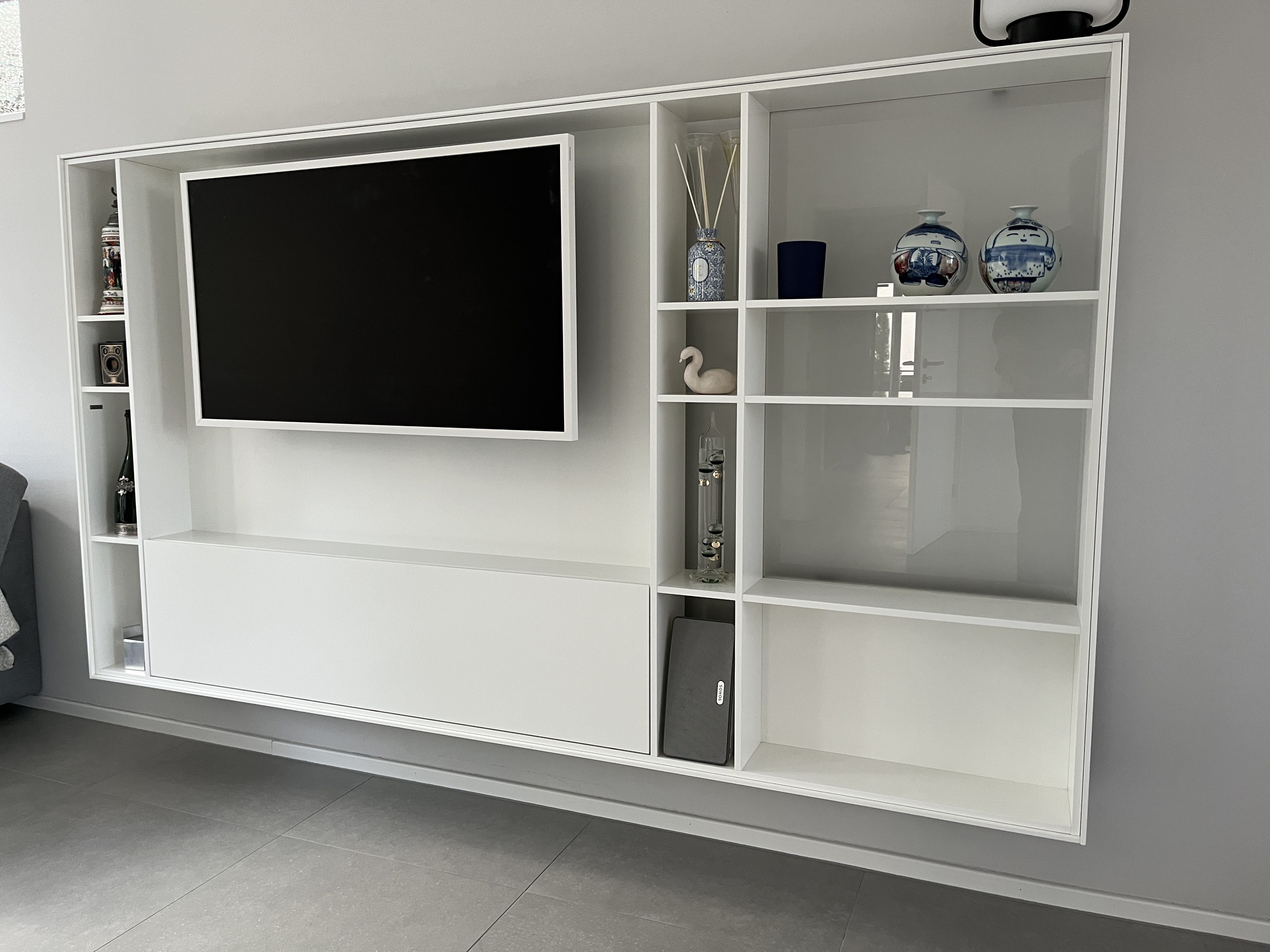 Bookless TV-Regal Holz Glas Weiß