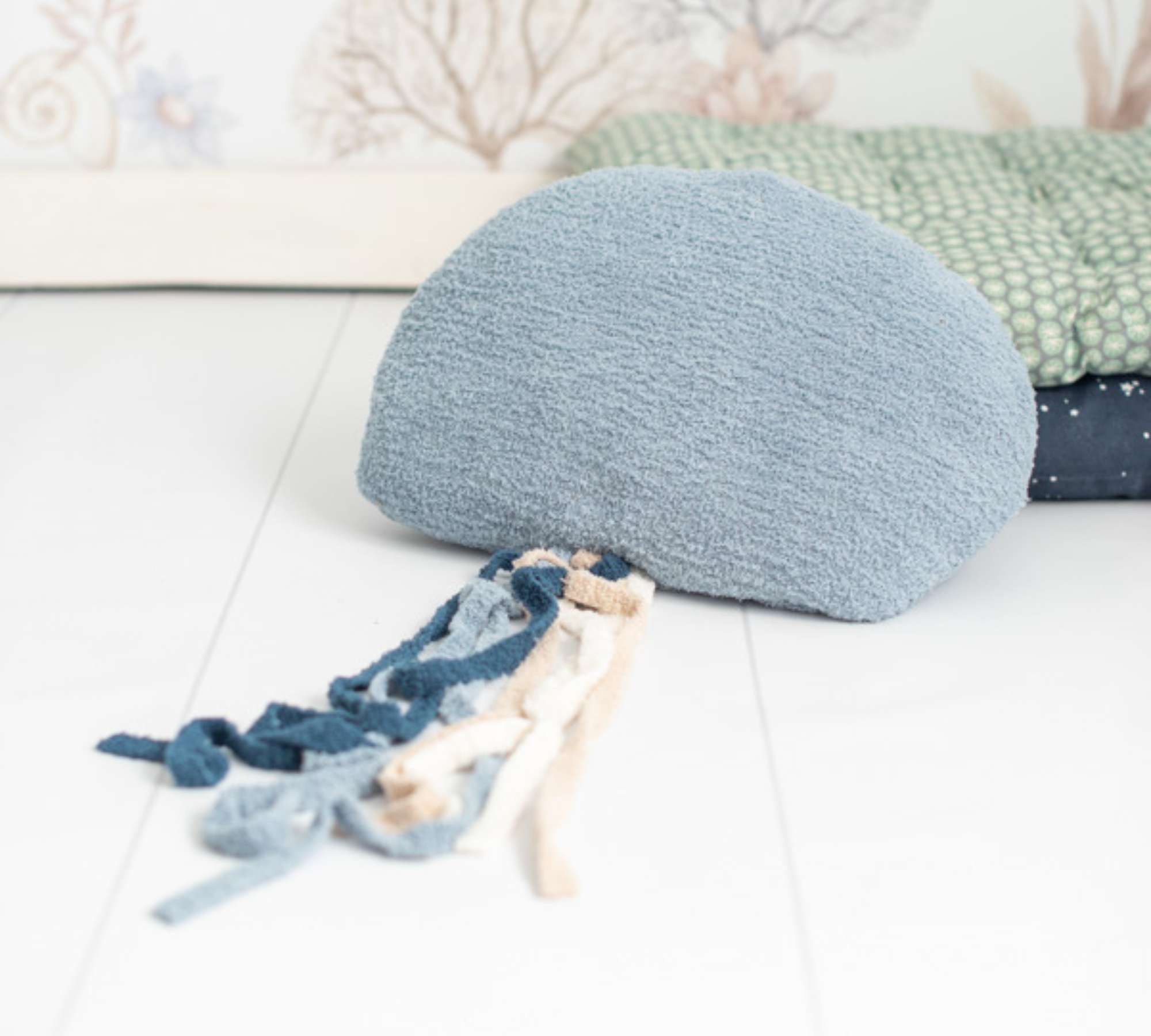 2x Jellyfish & Manta ray Plush toy Cotton Blue White